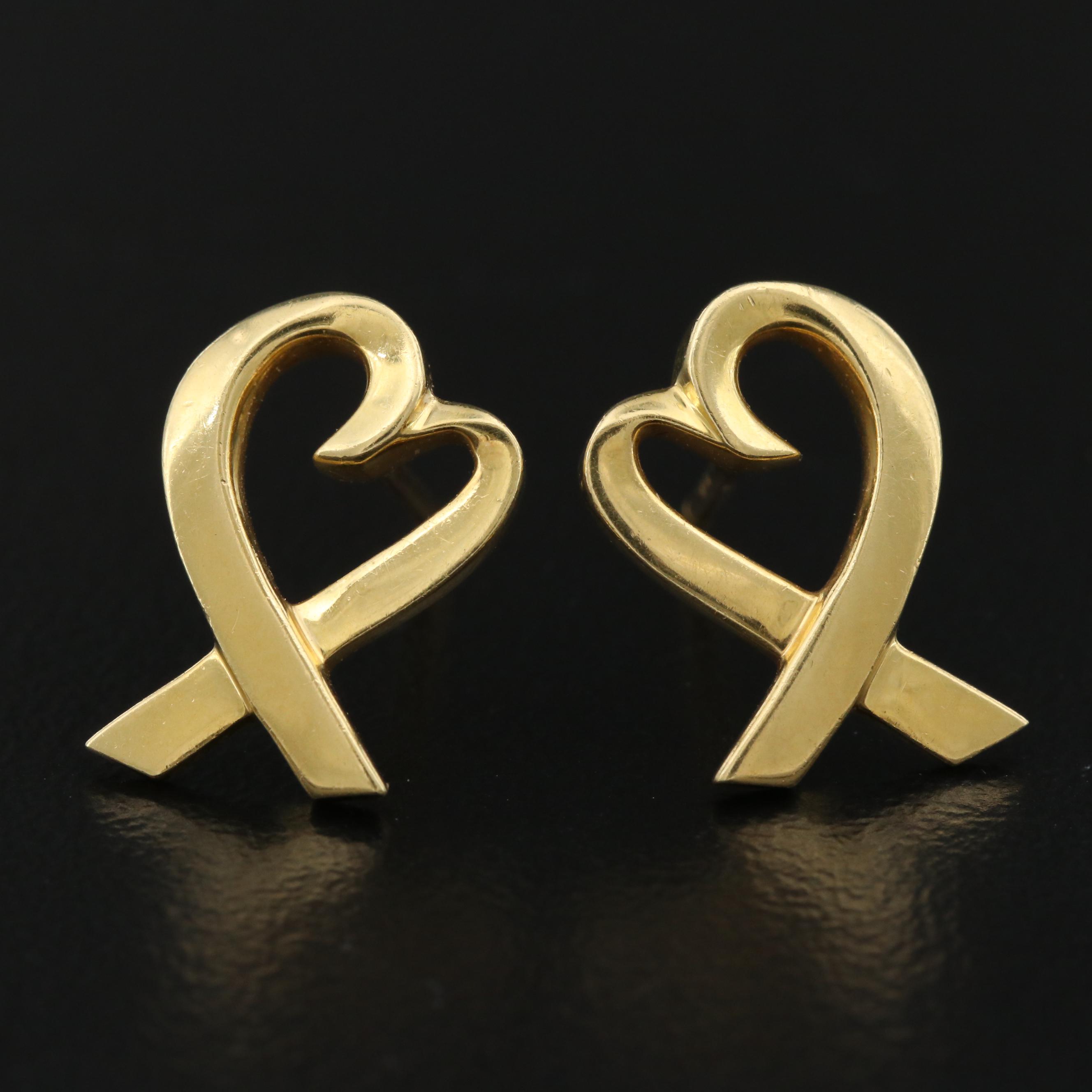 Paloma Picasso for Tiffany & Co. "Loving Heart" 18K Earrings with Pouch