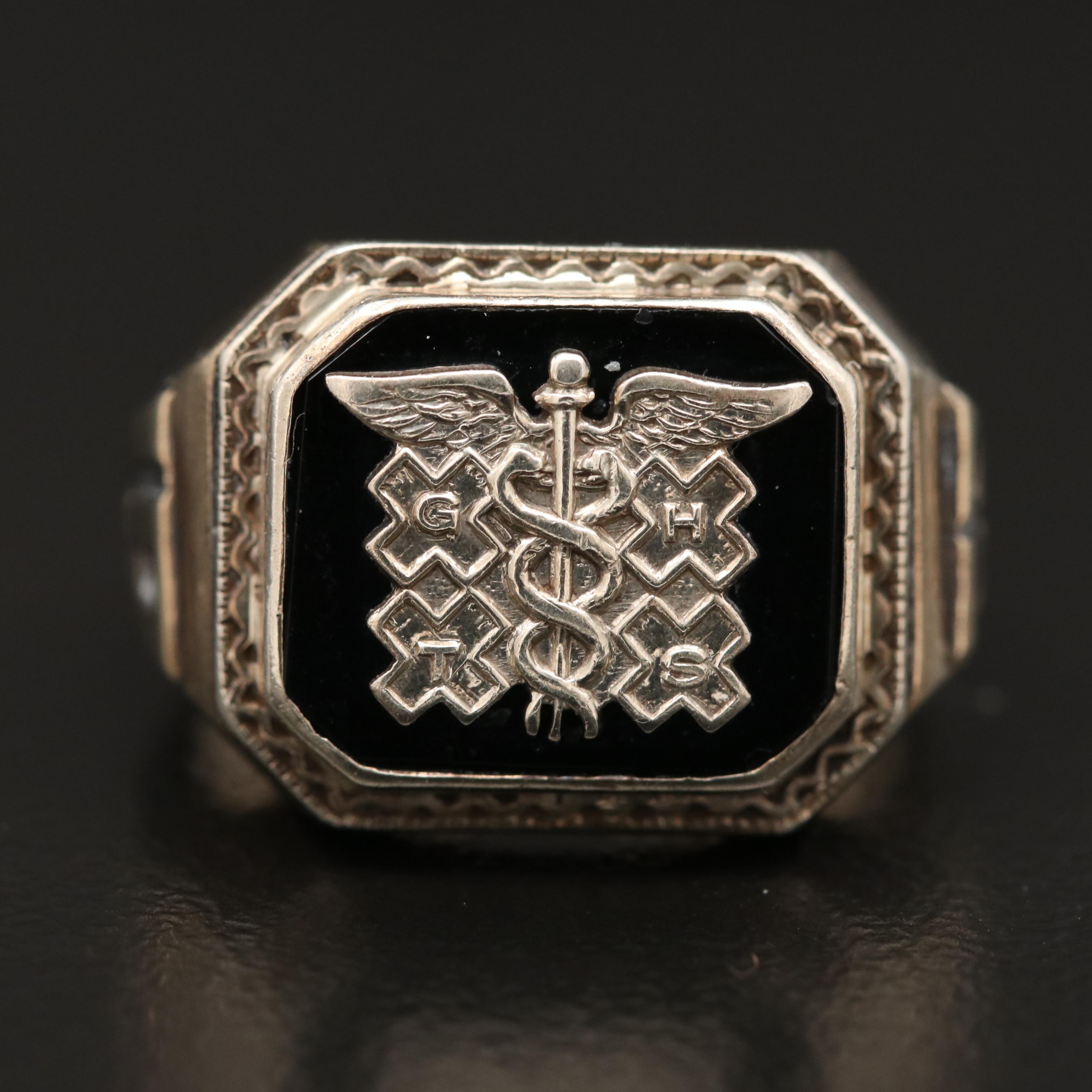 Circa 1932 10K Black Onyx Caduceus Class Ring