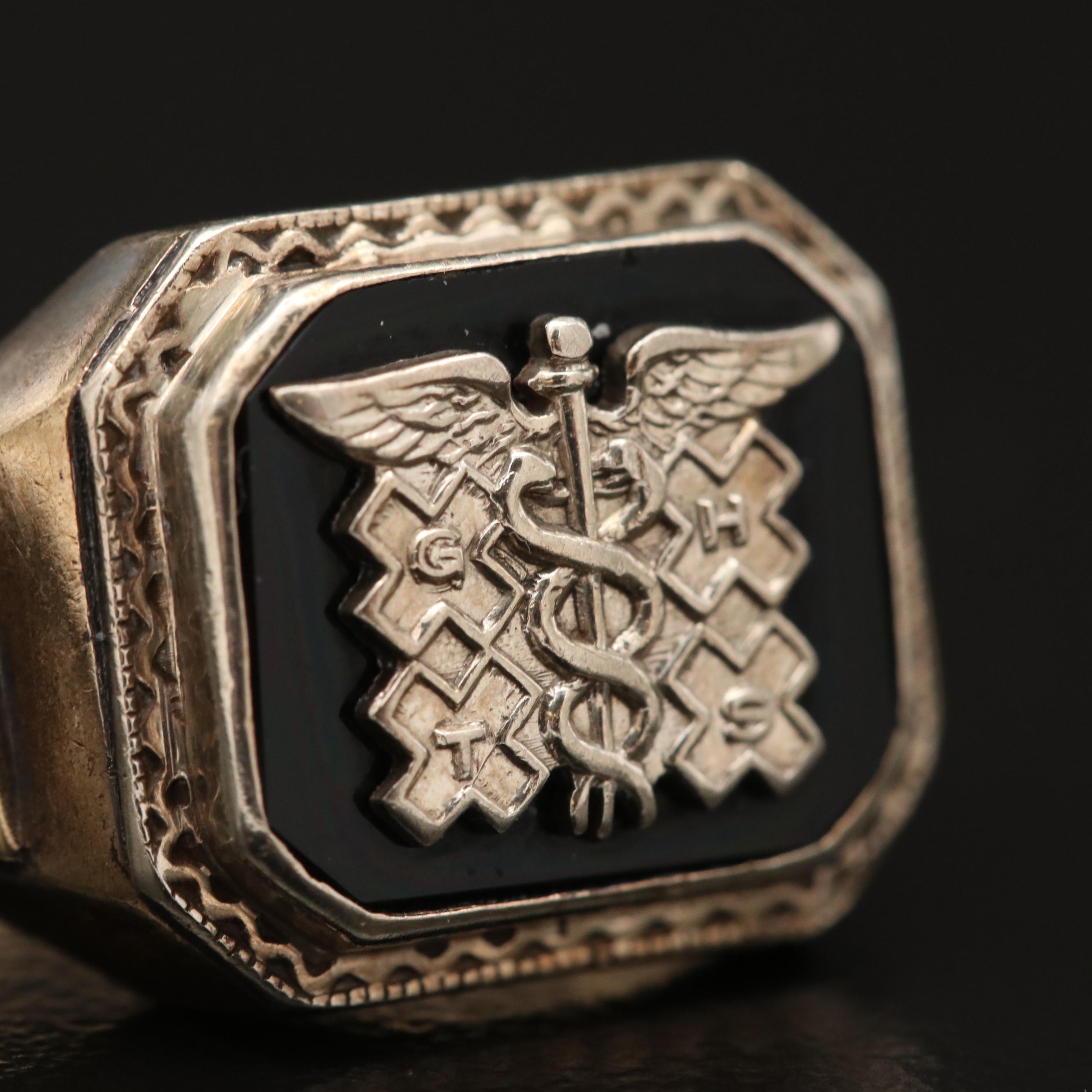 Circa 1932 10K Black Onyx Caduceus Class Ring