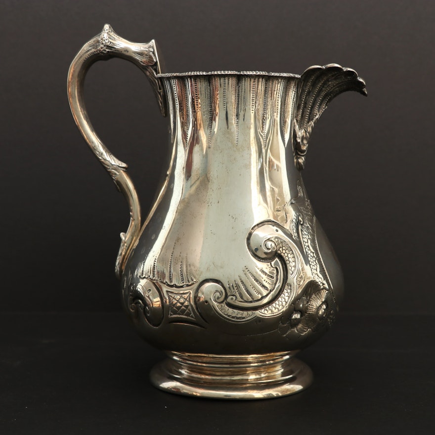Tiffany & Co. Repoussé Sterling Silver Water Pitcher, c. 1854