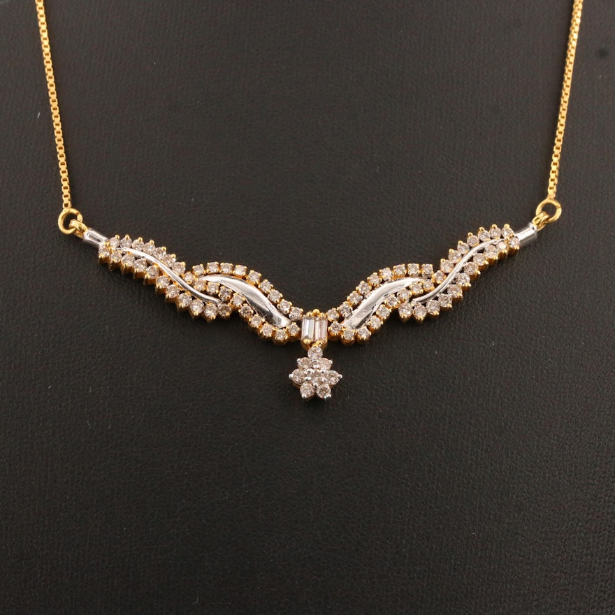 18K 1.48 CTW Diamond Necklace with Ribbon Design