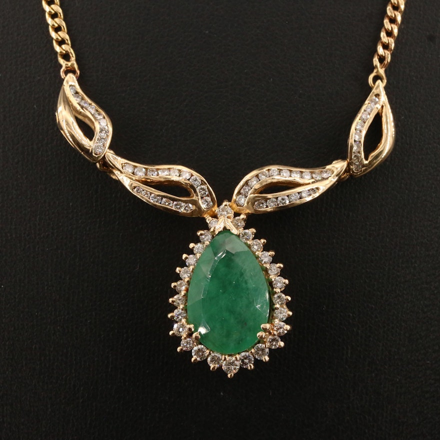 18K 7.80 CT Emerald and 1.85 CTW Diamond Necklace