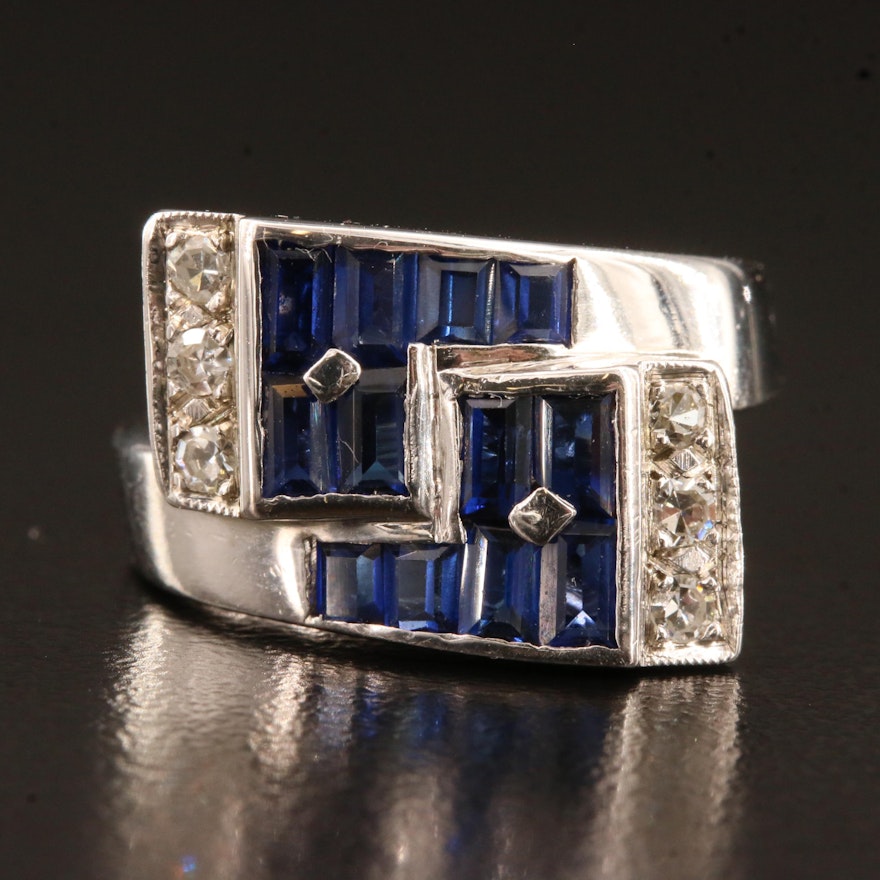 14K Sapphire and Diamond Bypass Ring