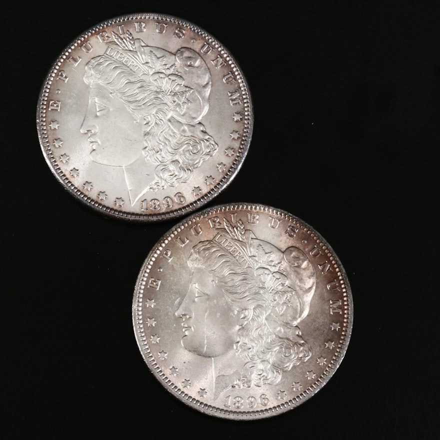 Pair of 1896 Toned Uncirculated Morgan Silver Dollars