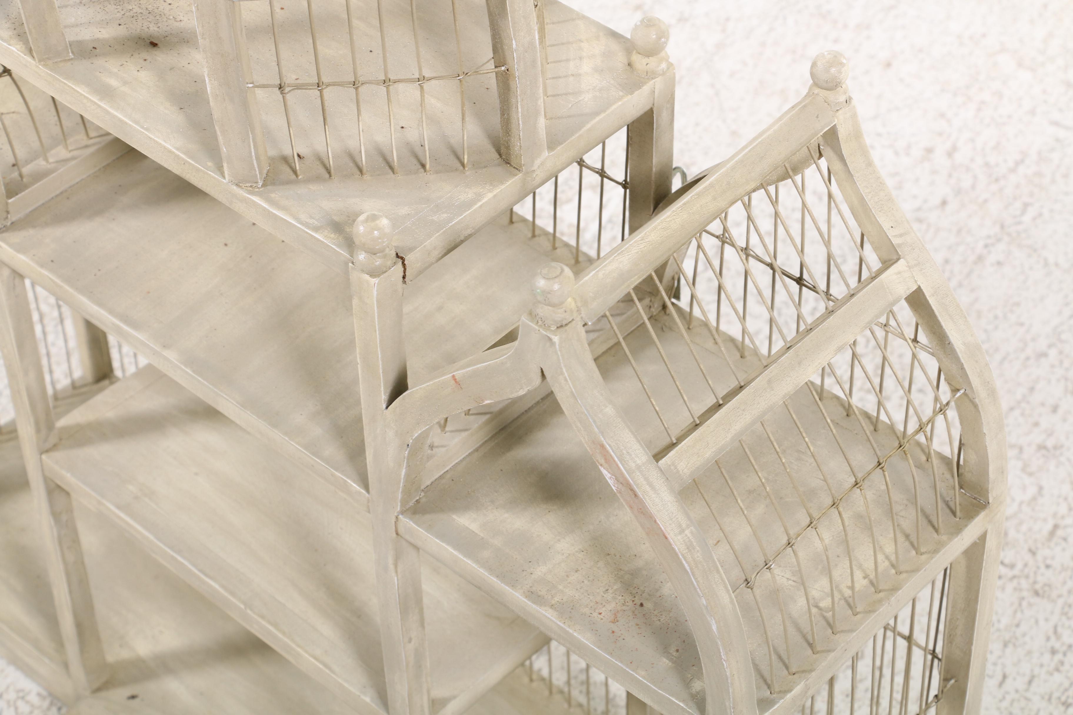 Victorian Style Painted Wood and Wire Bird Cage Wall Shelving Unit