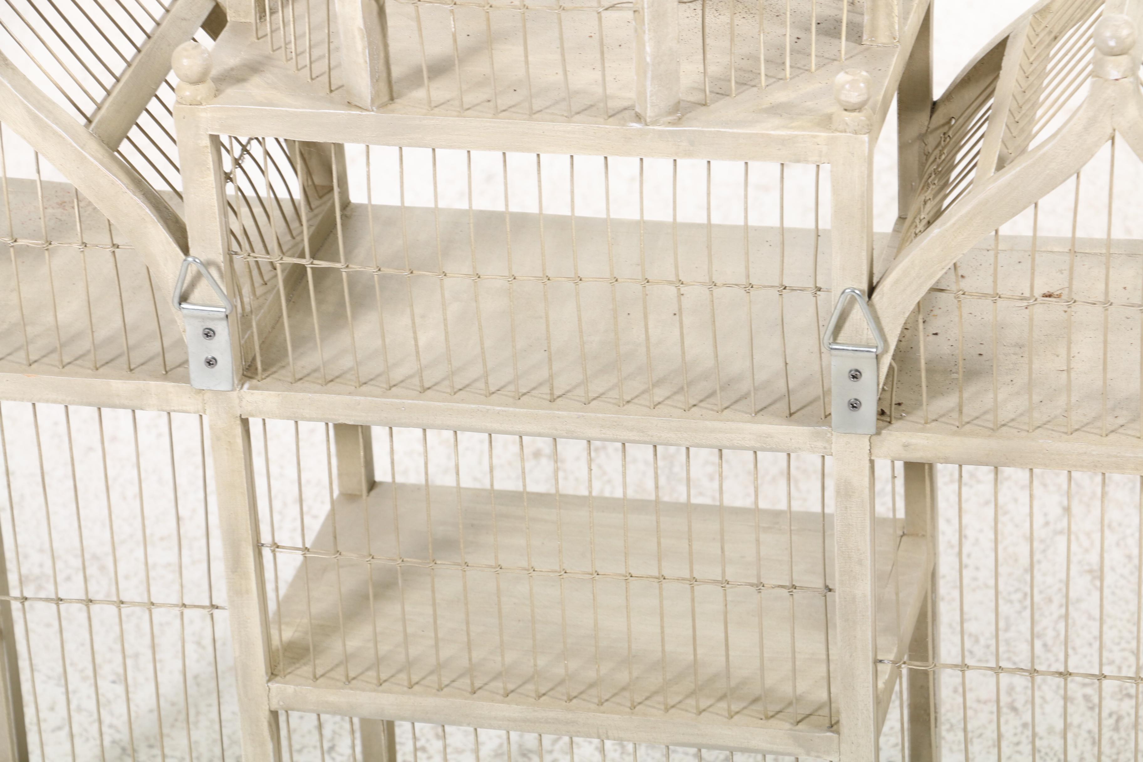 Victorian Style Painted Wood and Wire Bird Cage Wall Shelving Unit