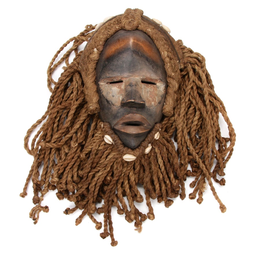 Dan "Deangle" Style Hand-Carved Mask with Fiber, West Africa