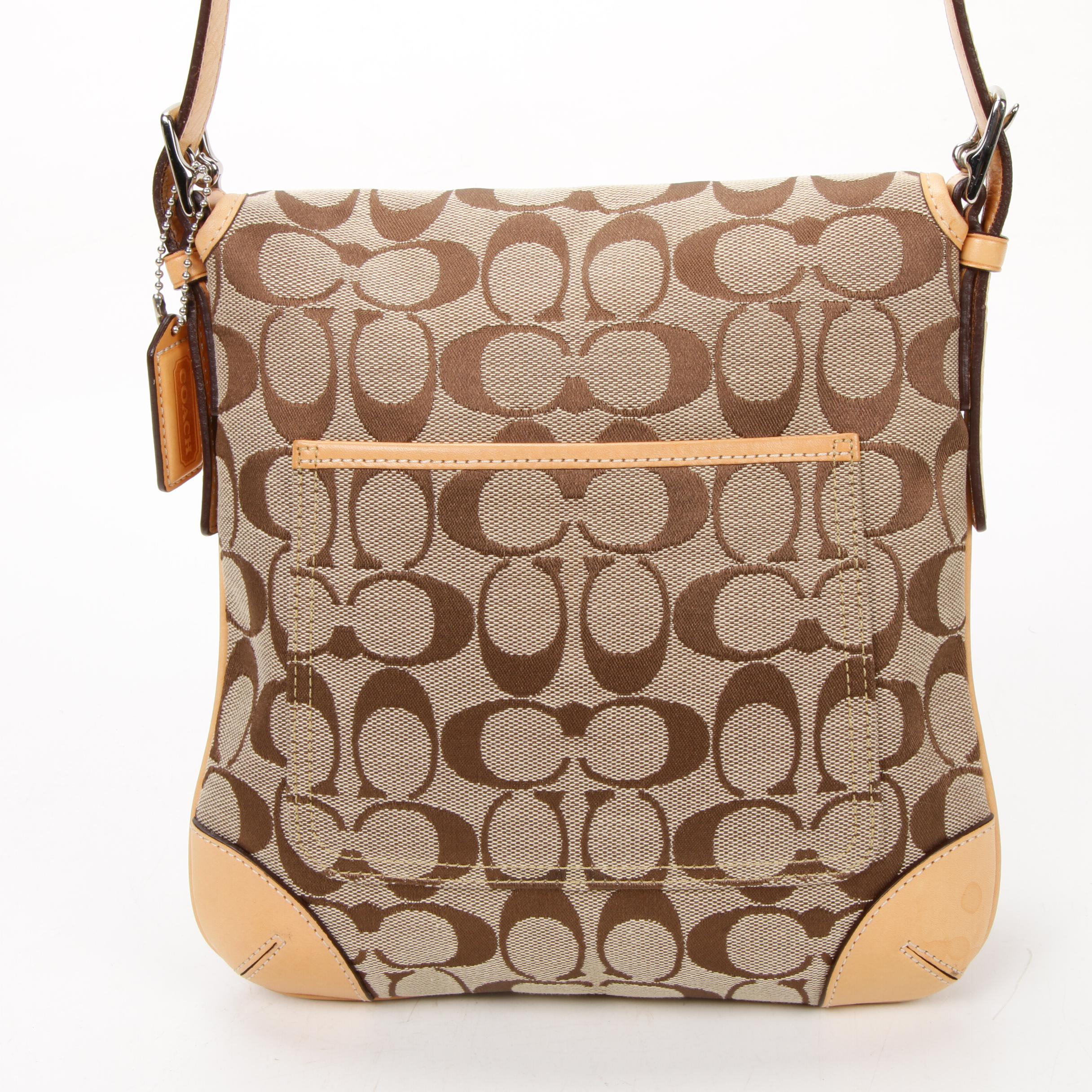 Coach Buckle Flap Front Crossbody Bag in Signature Canvas with Leather Trim