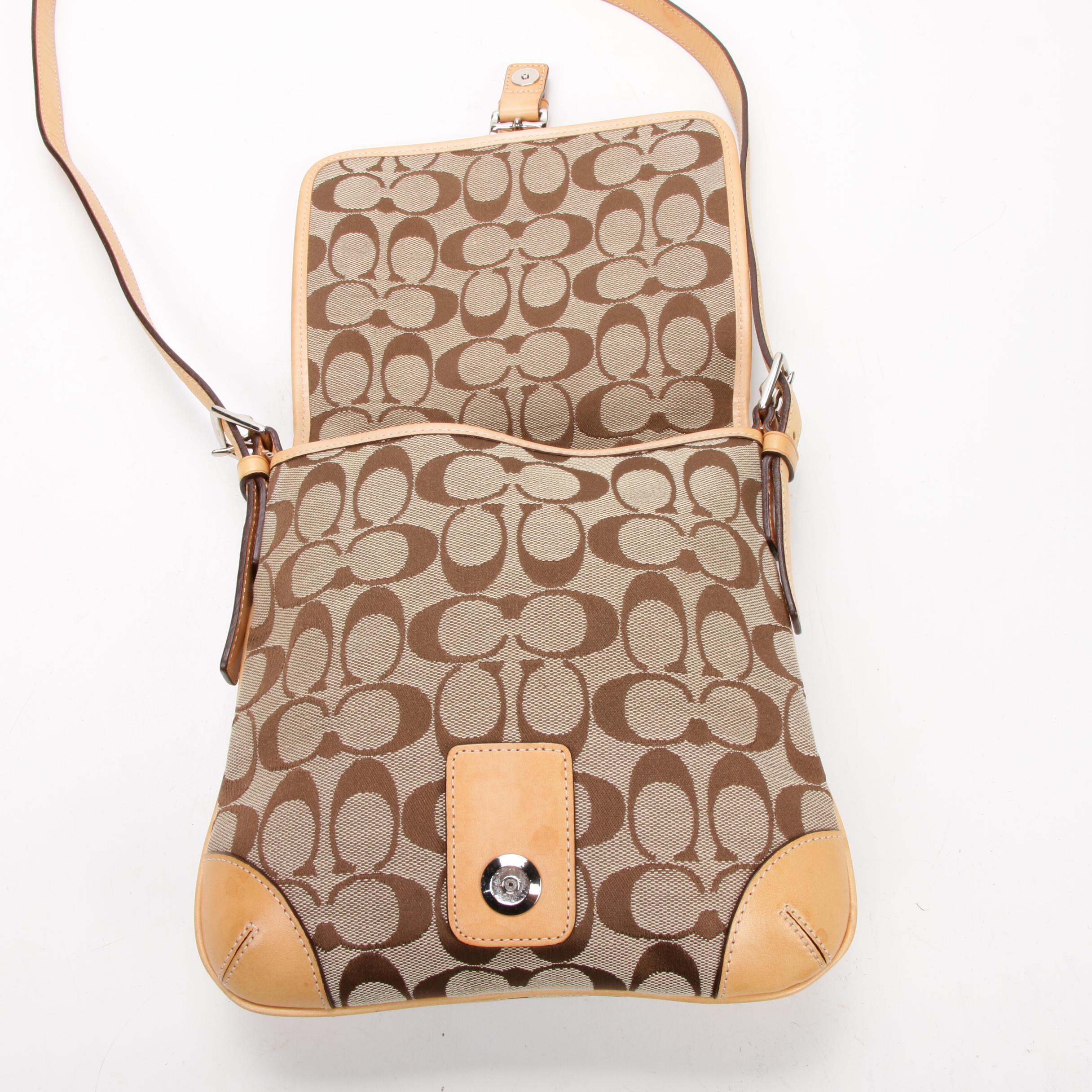 Coach Buckle Flap Front Crossbody Bag in Signature Canvas with Leather Trim