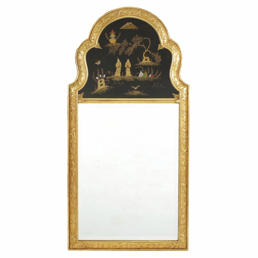 Chinese Hand-Painted Gilt Frame Wall Mirror, 20th Century