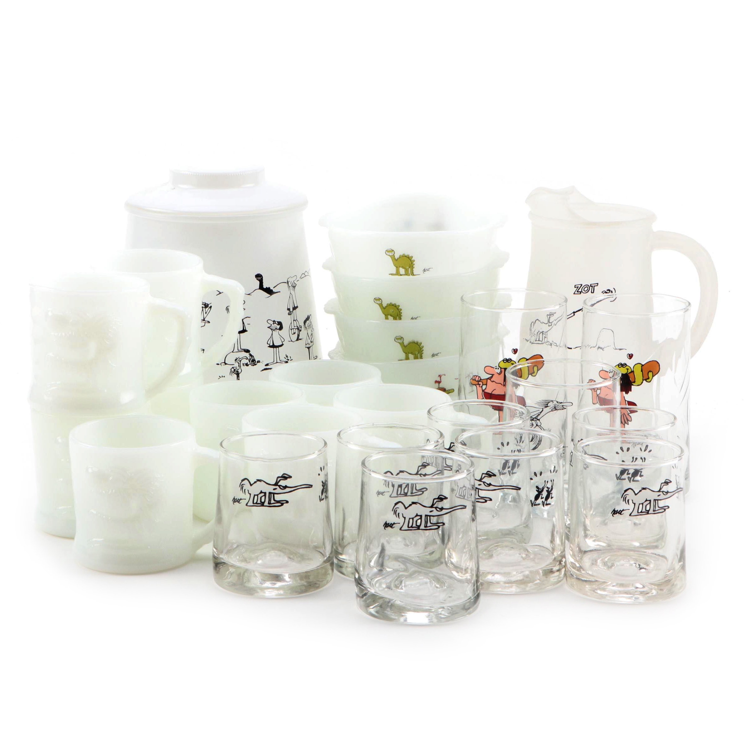 Johnny Hart "B.C." Comic Strip Themed Barware and Dinnerware