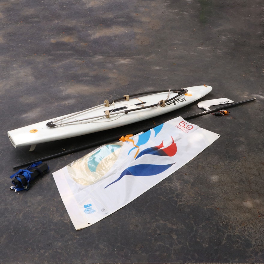 Wayler Sailboard with Fins, Pin Head Sail, Boom, Fins and Accessories