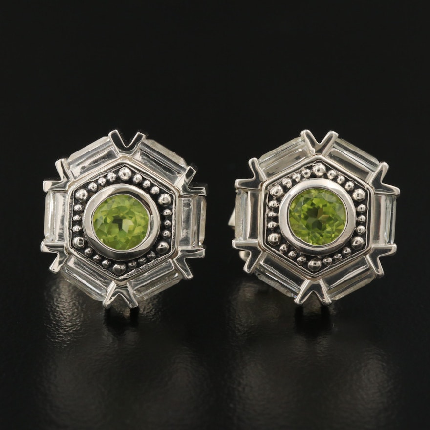 Sterling Peridot and Topaz Hexagonal Earrings