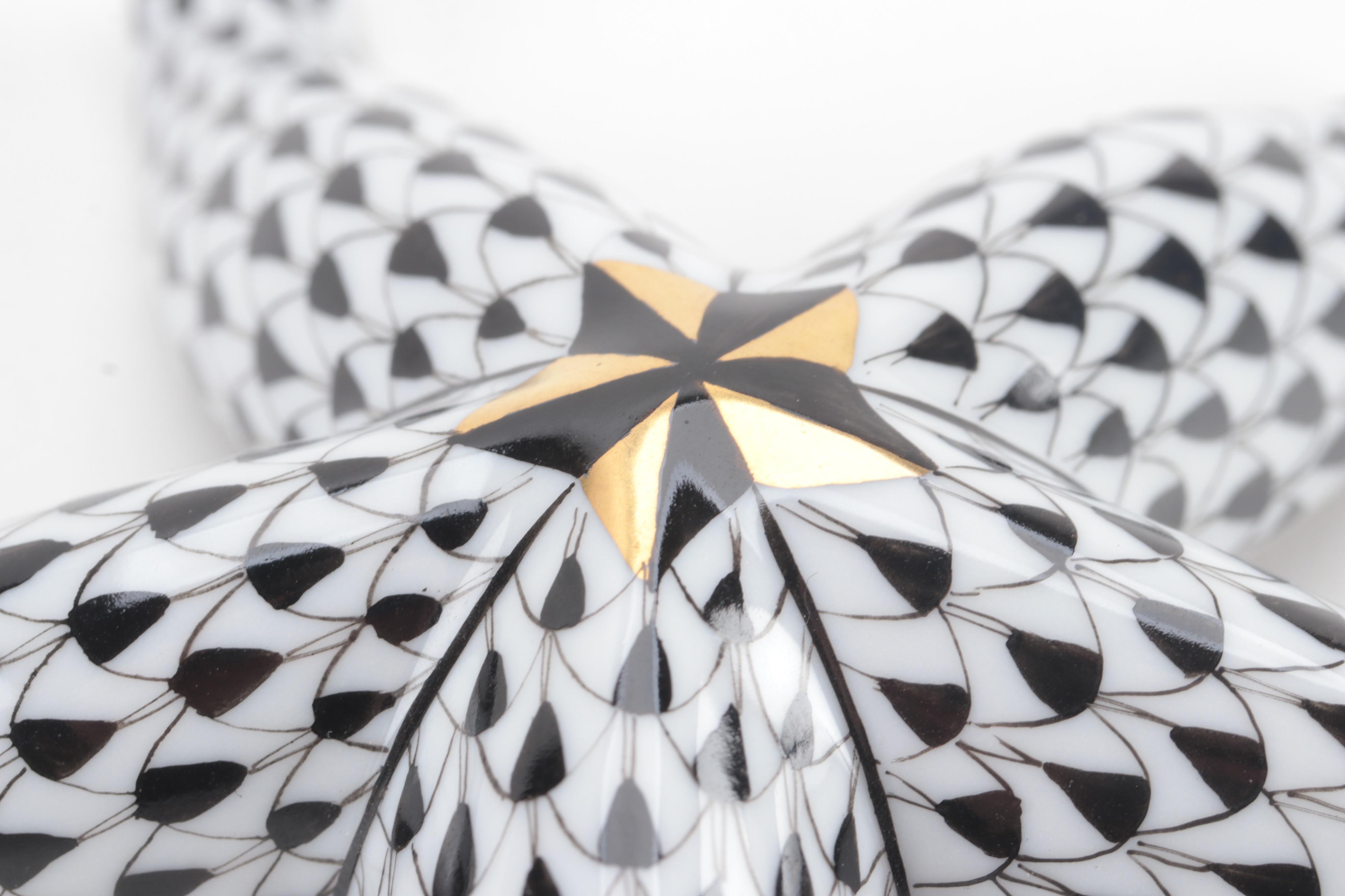 Herend First Edition Black Fishnet "Starfish" Porcelain Figurine, May 1996