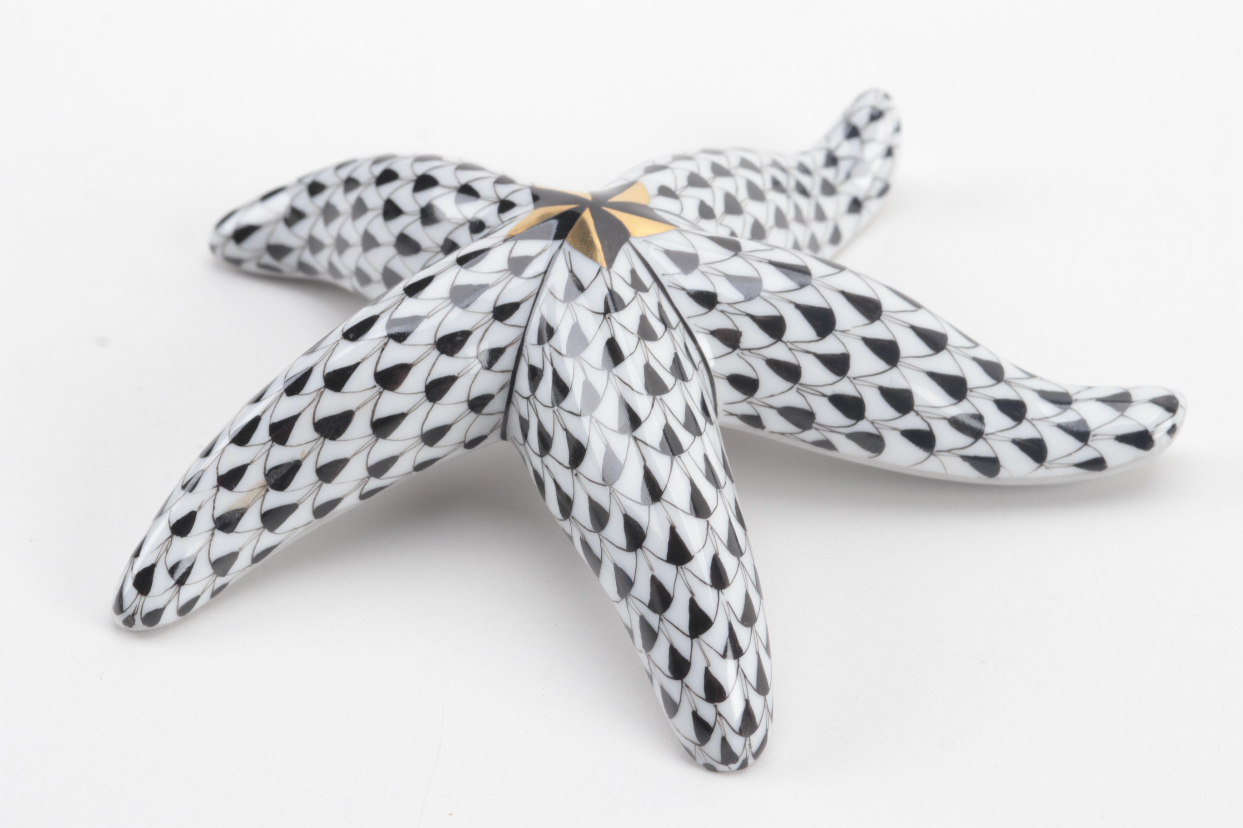 Herend First Edition Black Fishnet "Starfish" Porcelain Figurine, May 1996