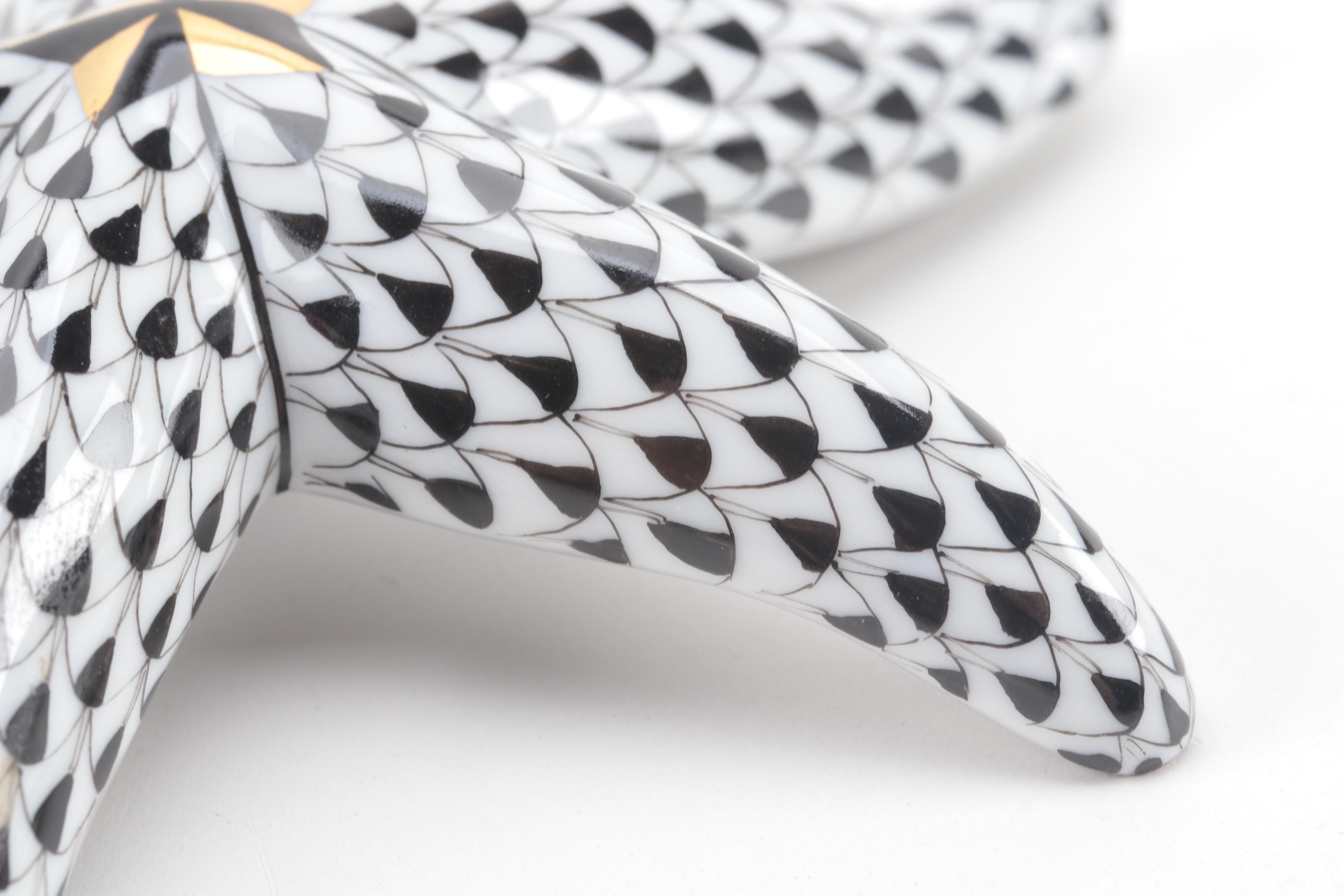 Herend First Edition Black Fishnet "Starfish" Porcelain Figurine, May 1996