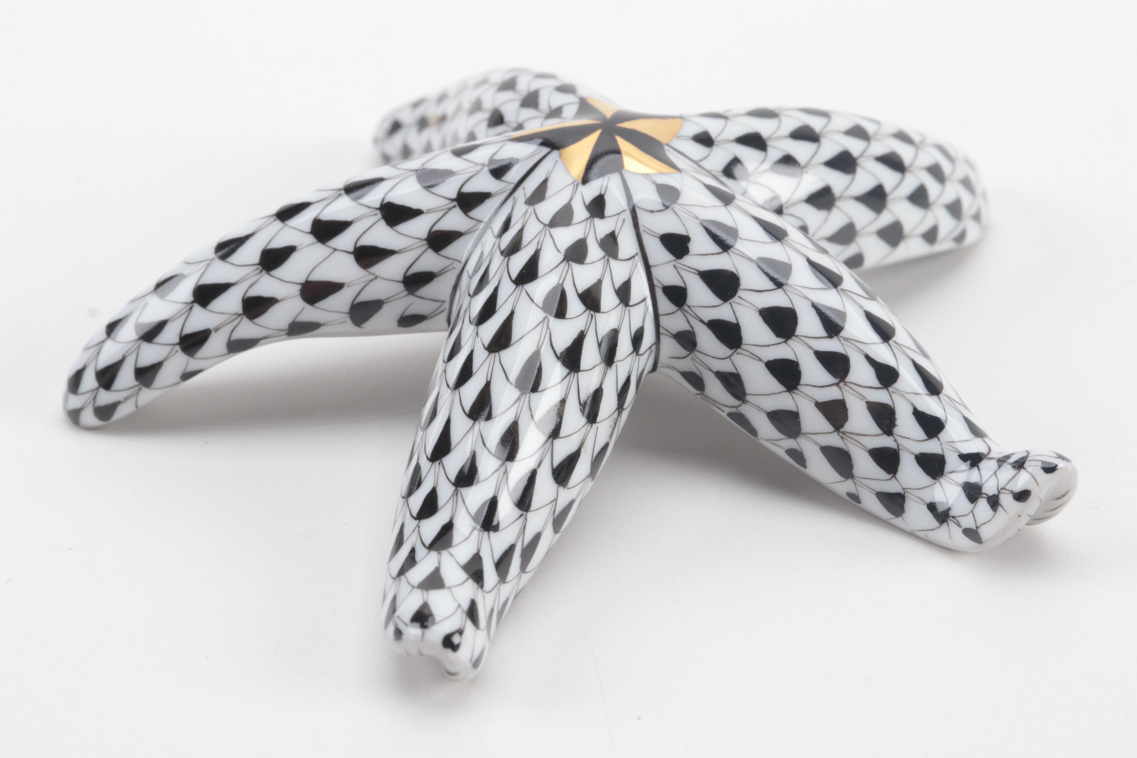 Herend First Edition Black Fishnet "Starfish" Porcelain Figurine, May 1996