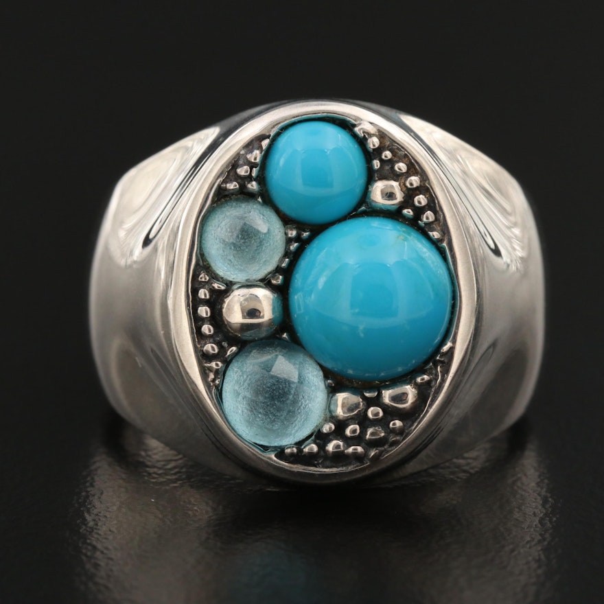 Michael Dawkins Sterling Silver Turquoise and Topaz Ring