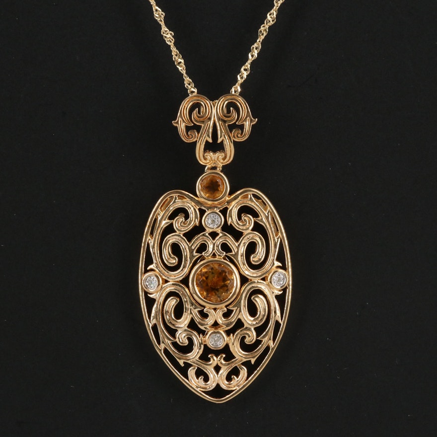 Sterling Silver Citrine and Diamond Necklace