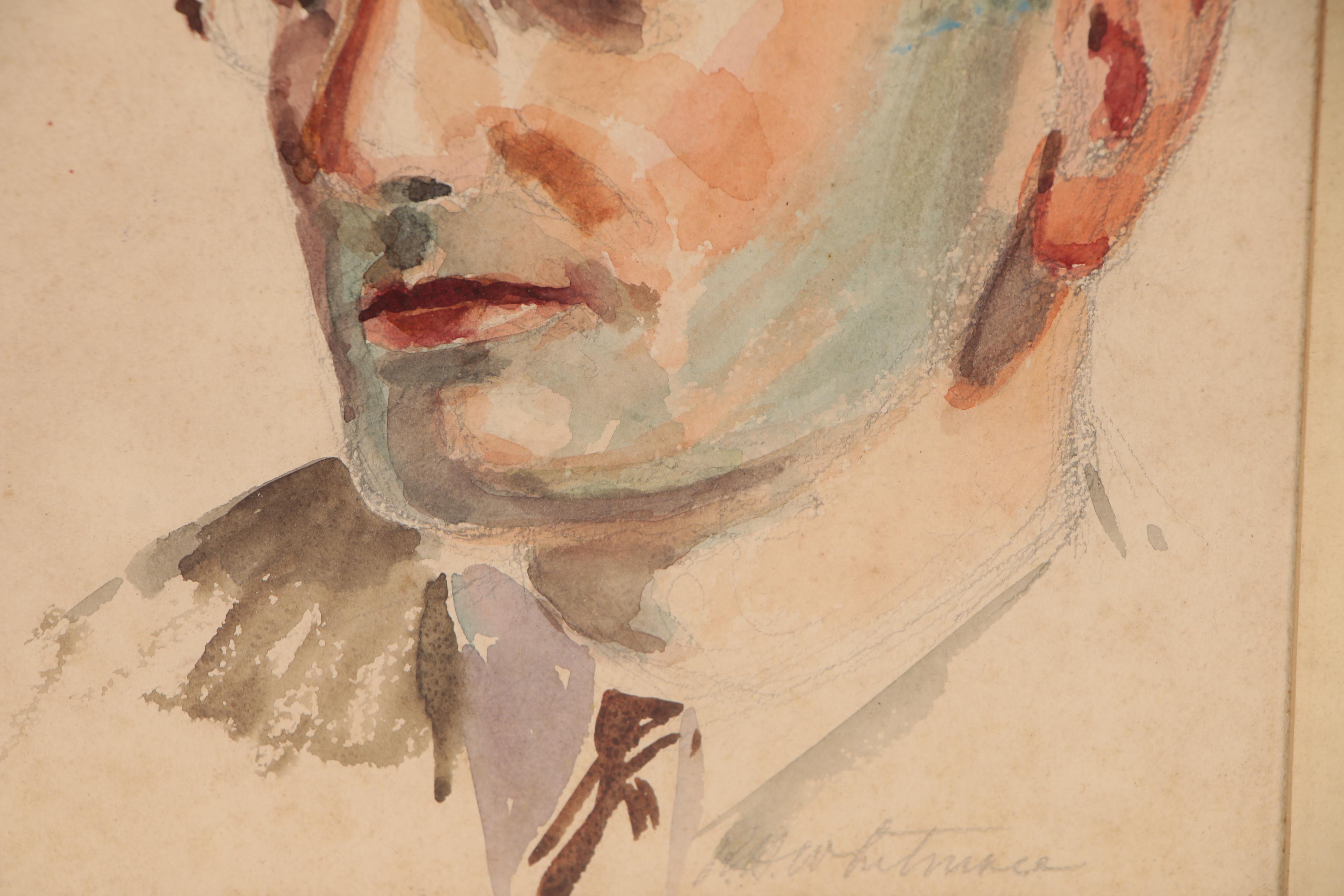 Robert Whitmore Watercolor Painting of Man with Glasses, Circa 1940