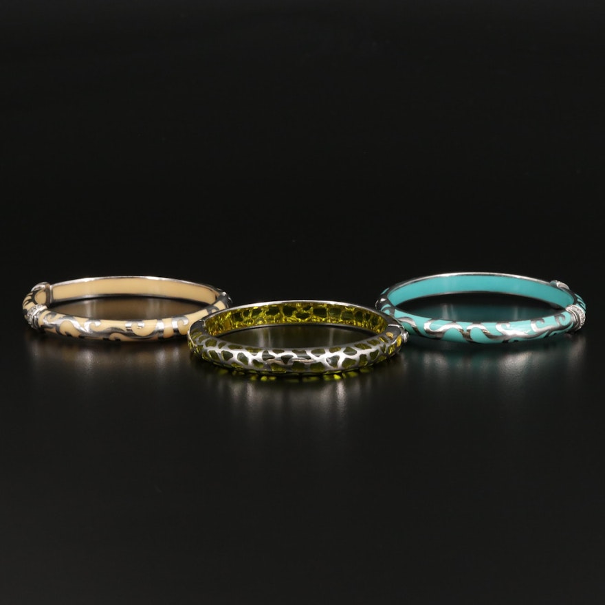 Sterling Silver Bangles with Enamel and Topaz