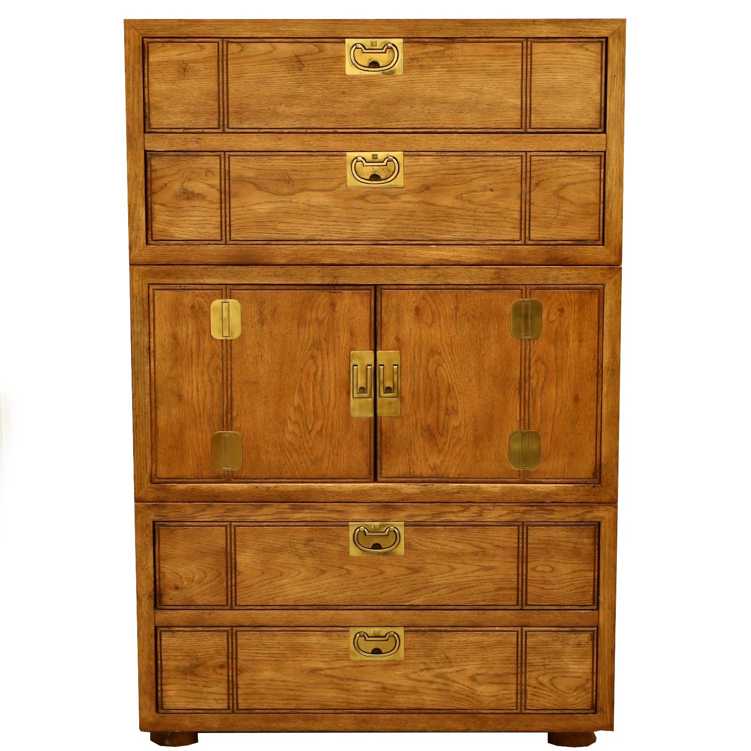 Henredon "Bel Air" Campaign Style Oak Stacked Chests