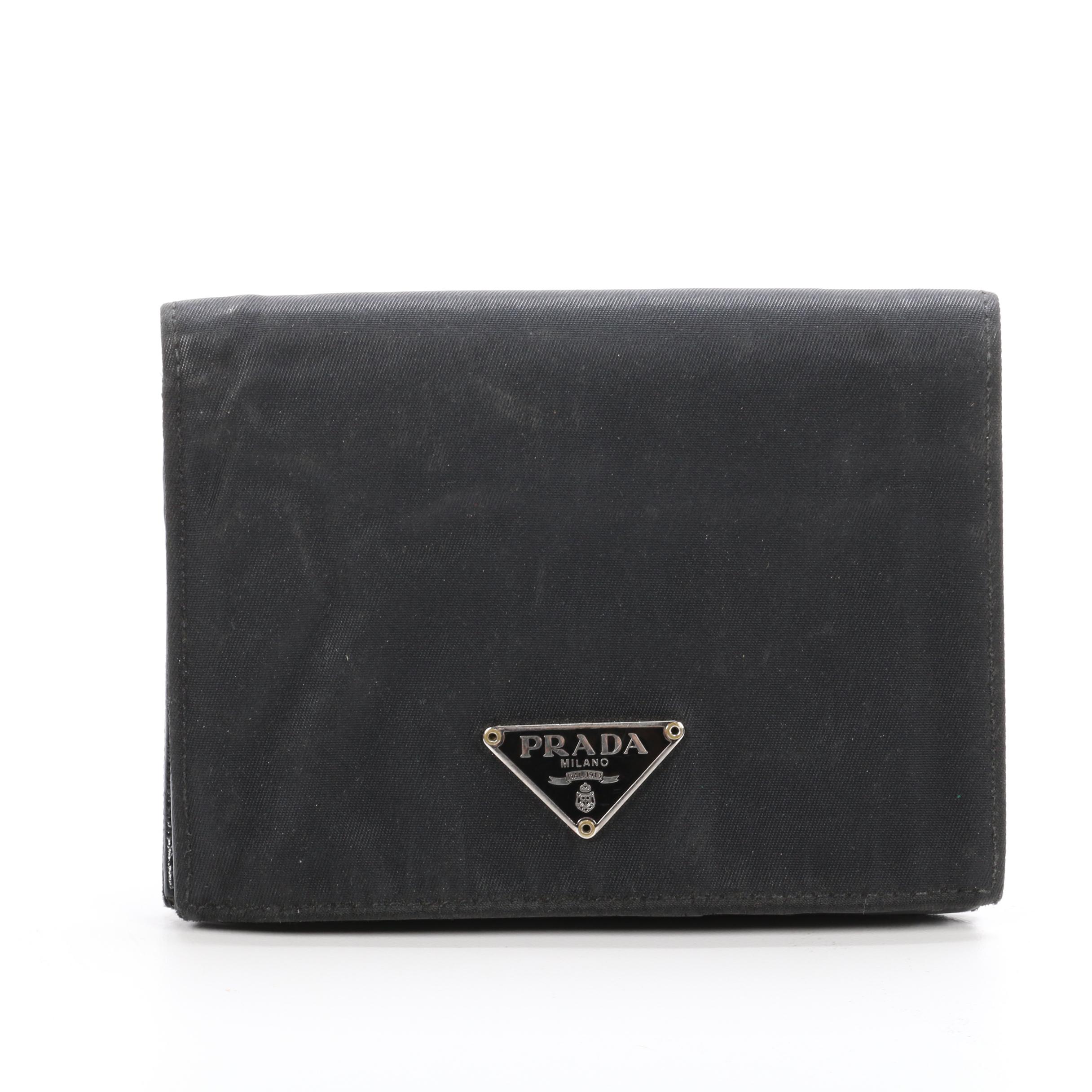 Prada Black Nylon and Saffiano Leather Bifold Wallet