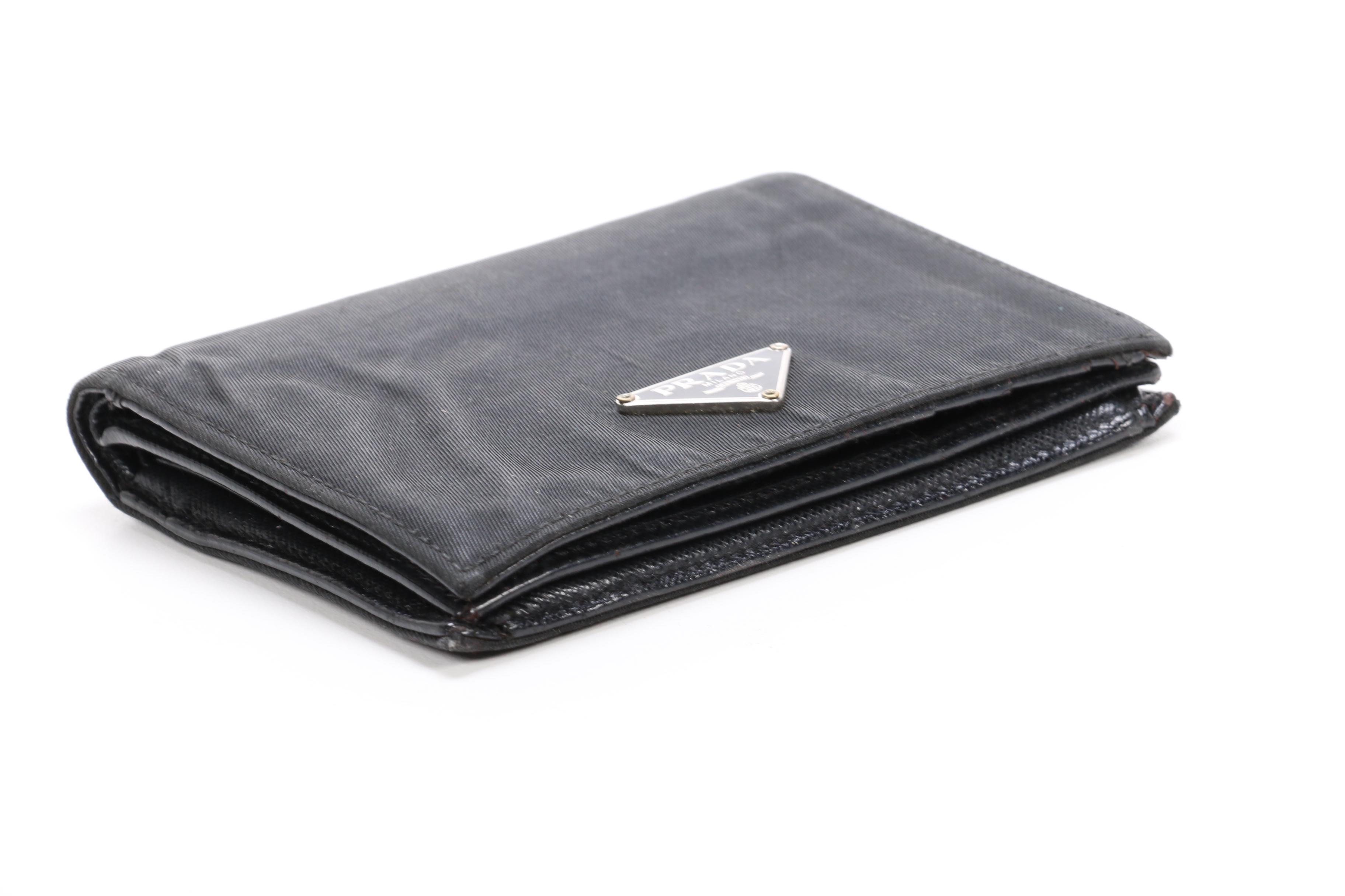 Prada Black Nylon and Saffiano Leather Bifold Wallet