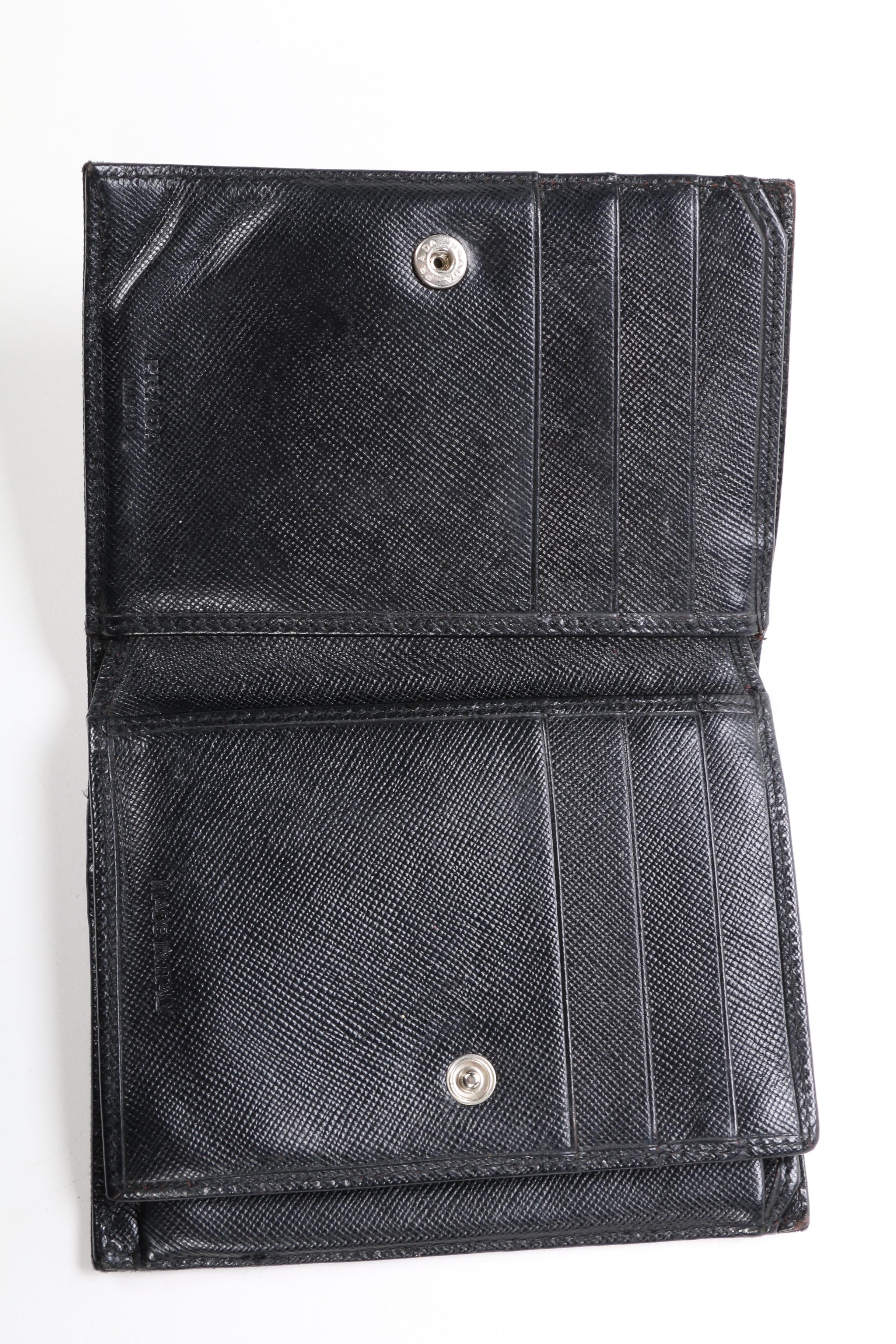 Prada Black Nylon and Saffiano Leather Bifold Wallet