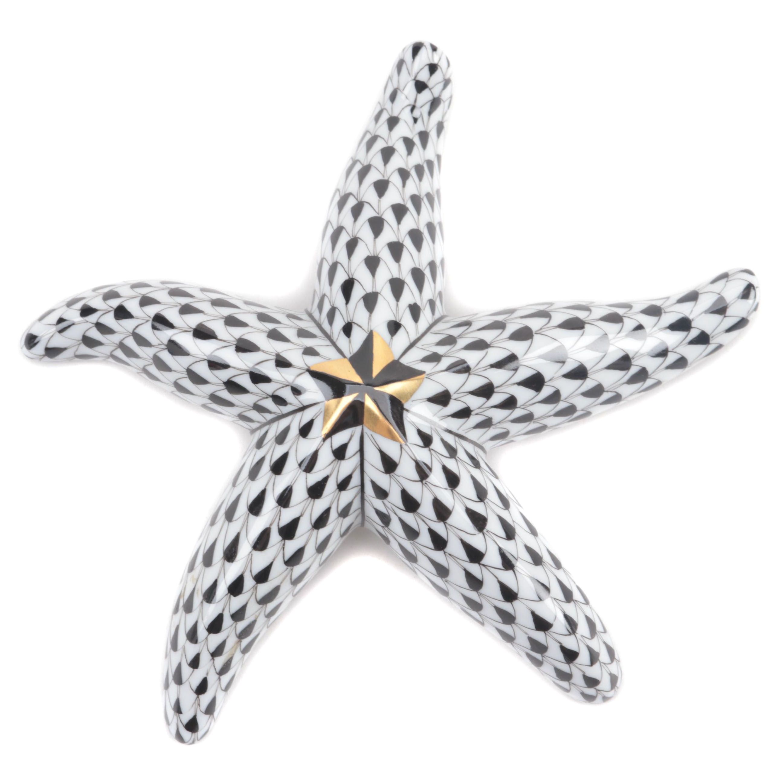 Herend First Edition Black Fishnet "Starfish" Porcelain Figurine, May 1996