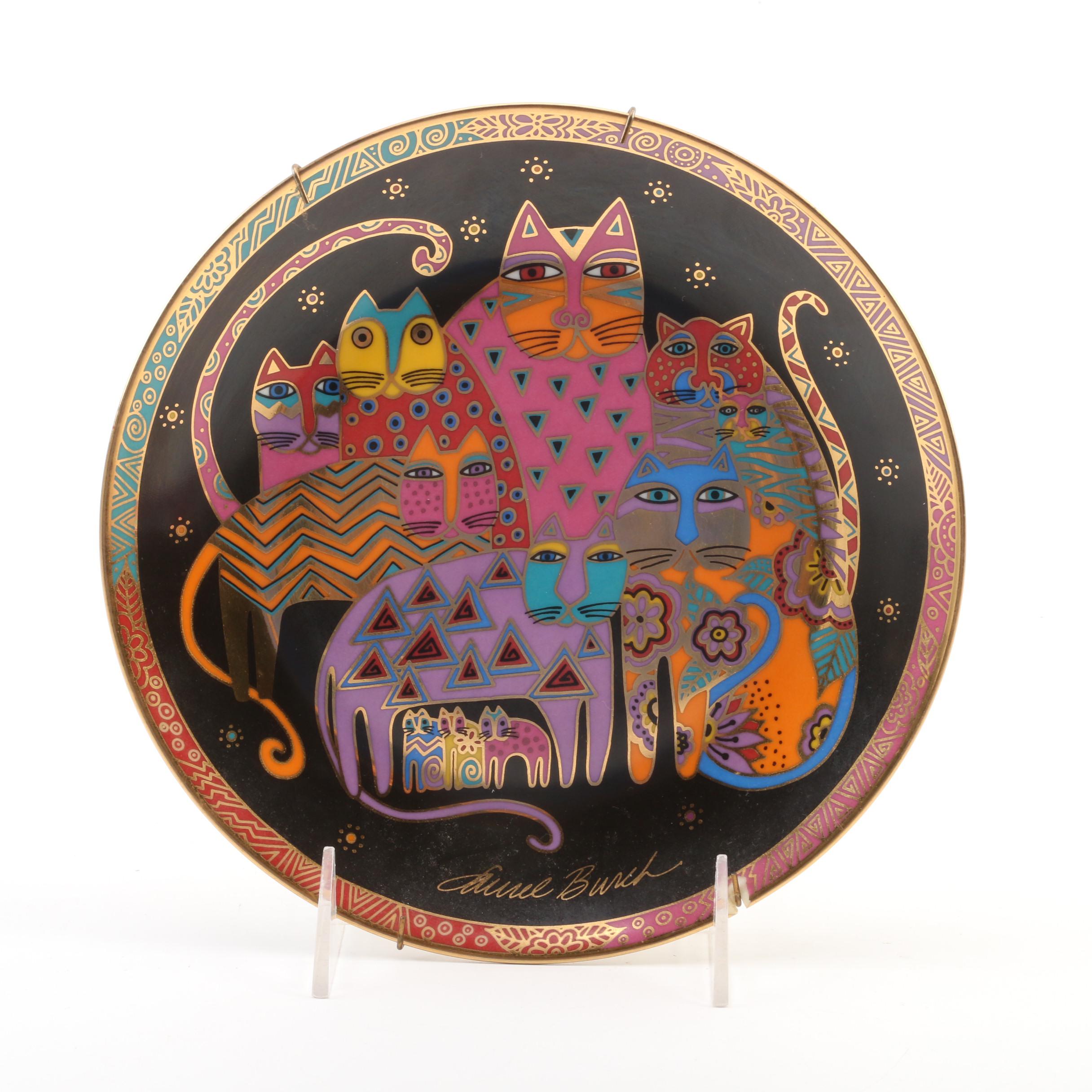 Laurel Burch Scarf "Fabulous Feline" Plate with Other Cat Figurines and Scarf