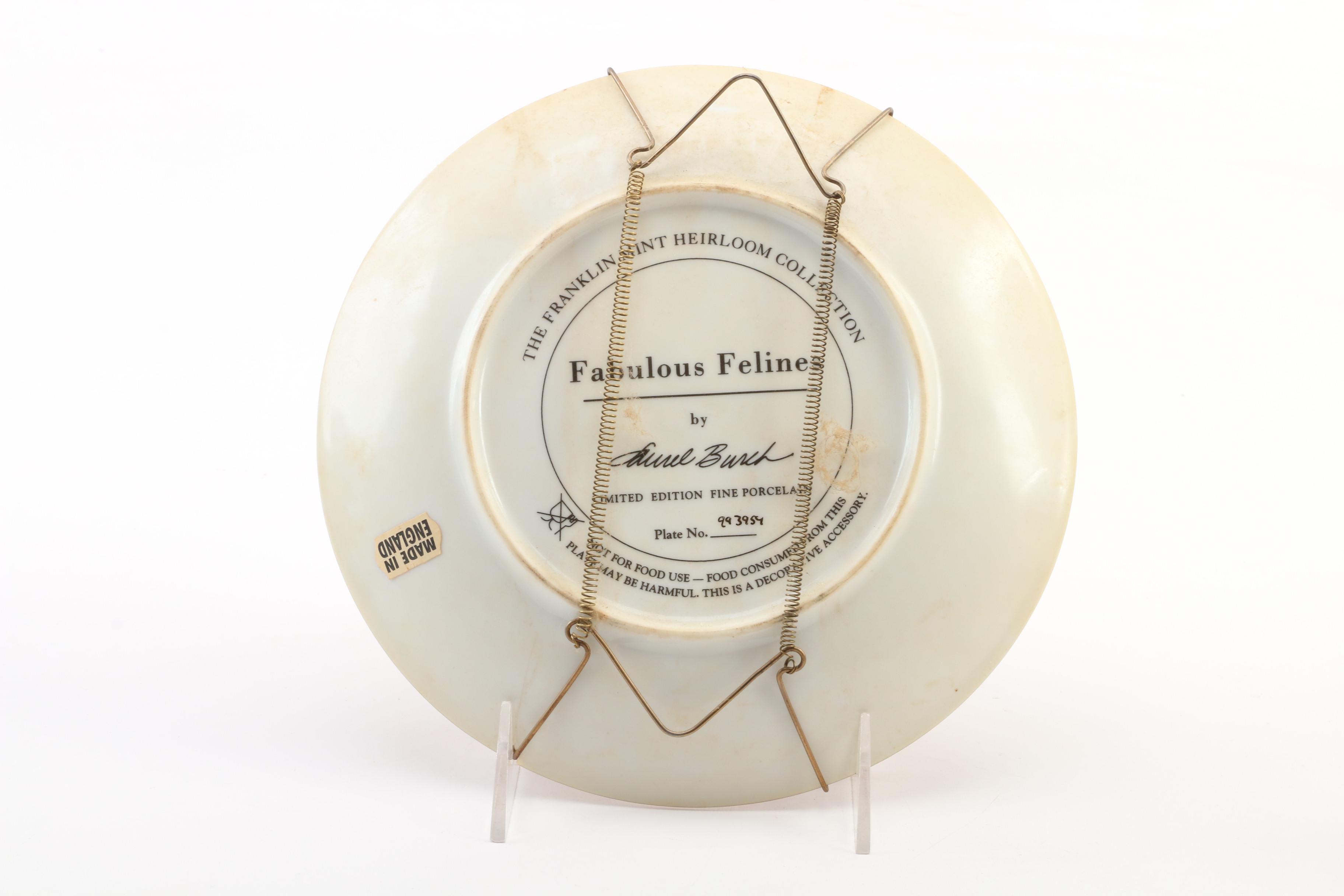 Laurel Burch Scarf "Fabulous Feline" Plate with Other Cat Figurines and Scarf