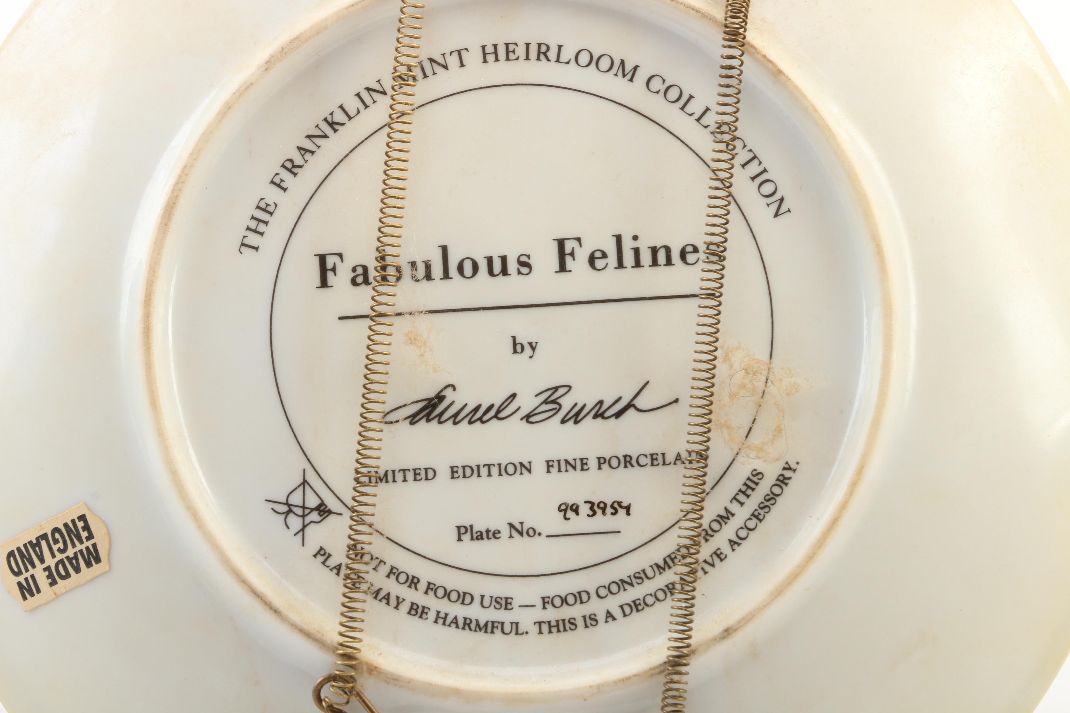 Laurel Burch Scarf "Fabulous Feline" Plate with Other Cat Figurines and Scarf