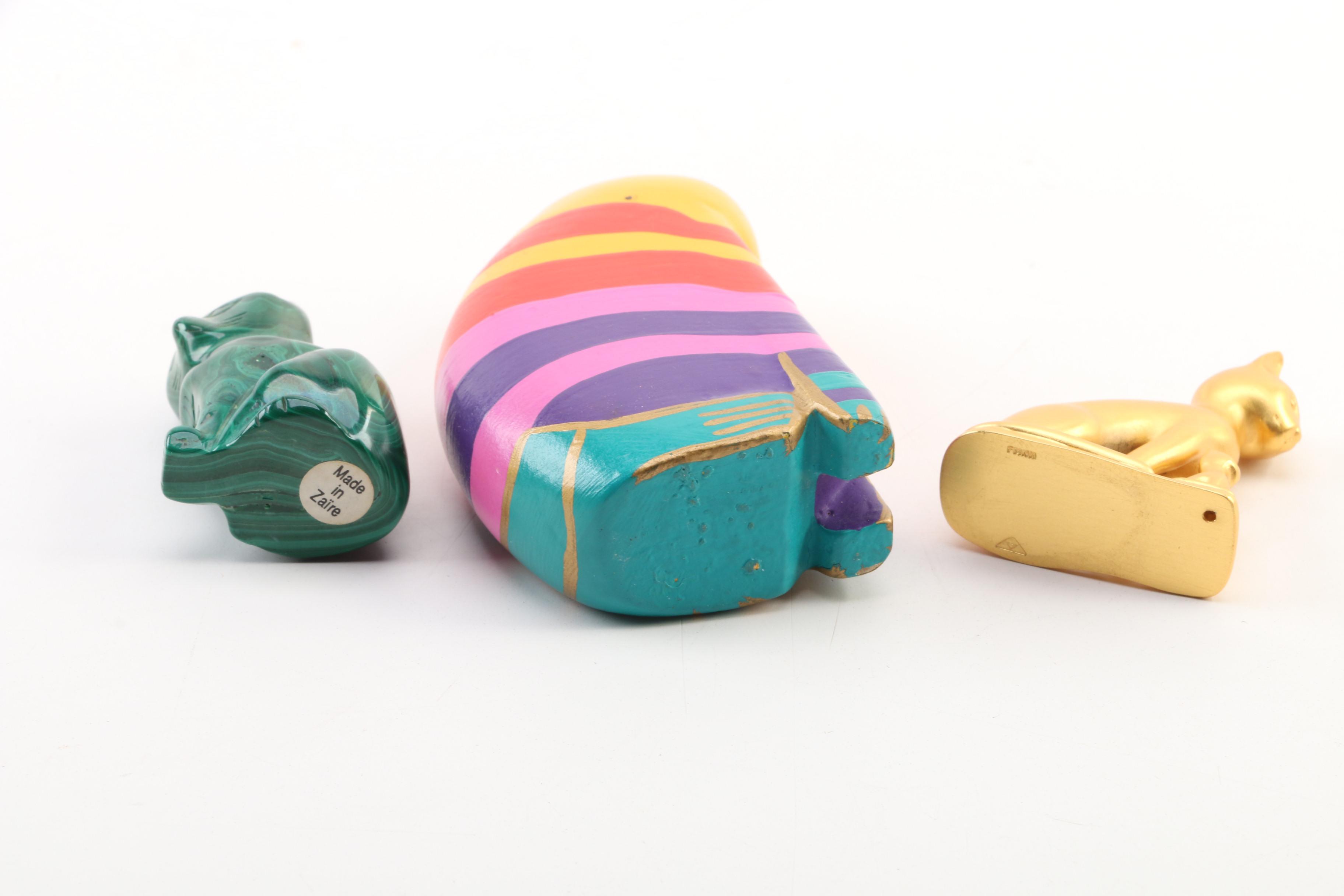 Laurel Burch Scarf "Fabulous Feline" Plate with Other Cat Figurines and Scarf