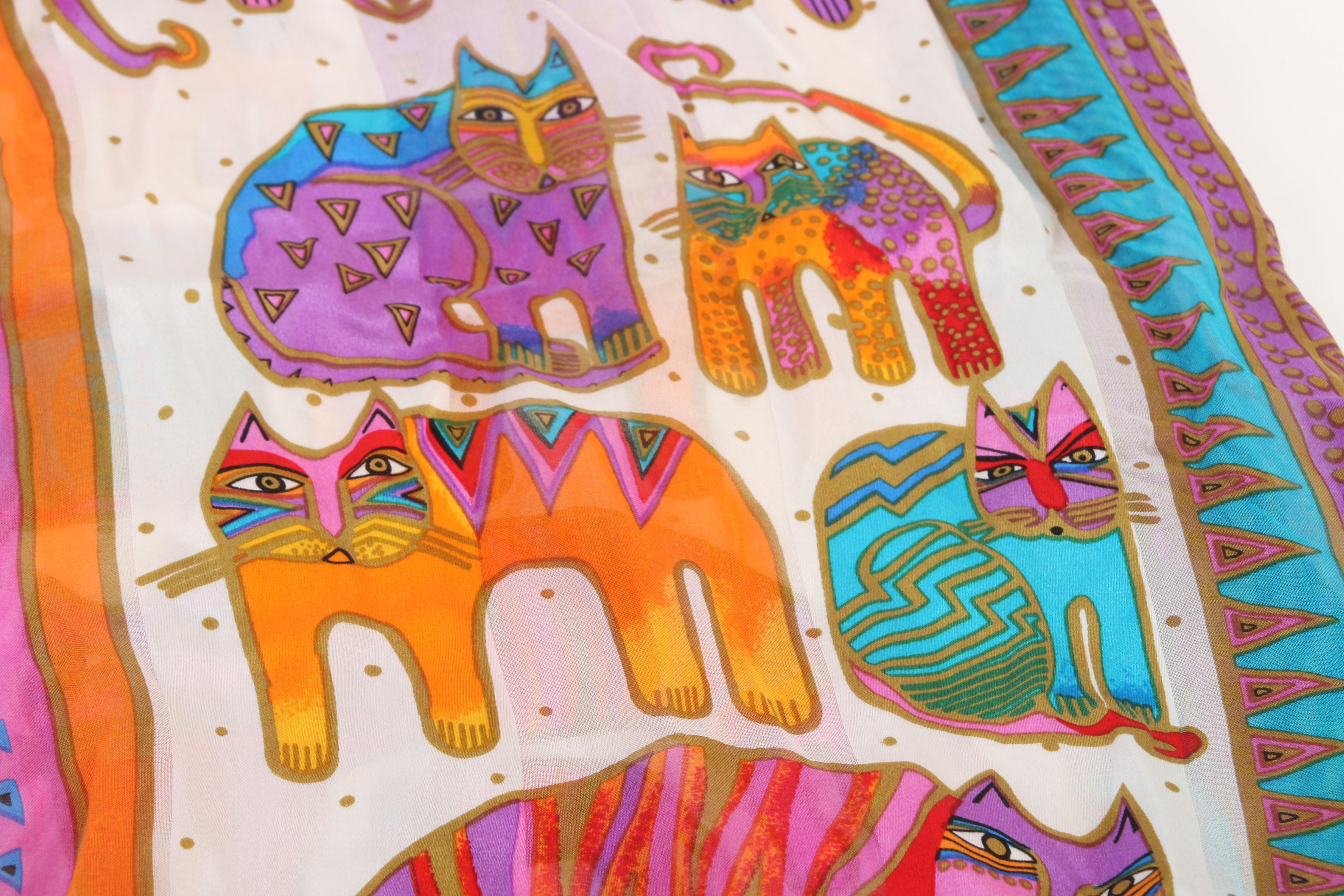 Laurel Burch Scarf "Fabulous Feline" Plate with Other Cat Figurines and Scarf