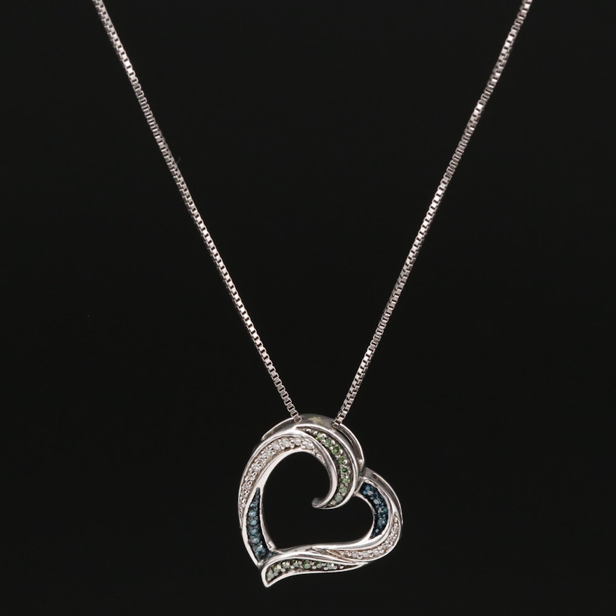 Sterling Silver Diamond Heart Pendant Ring