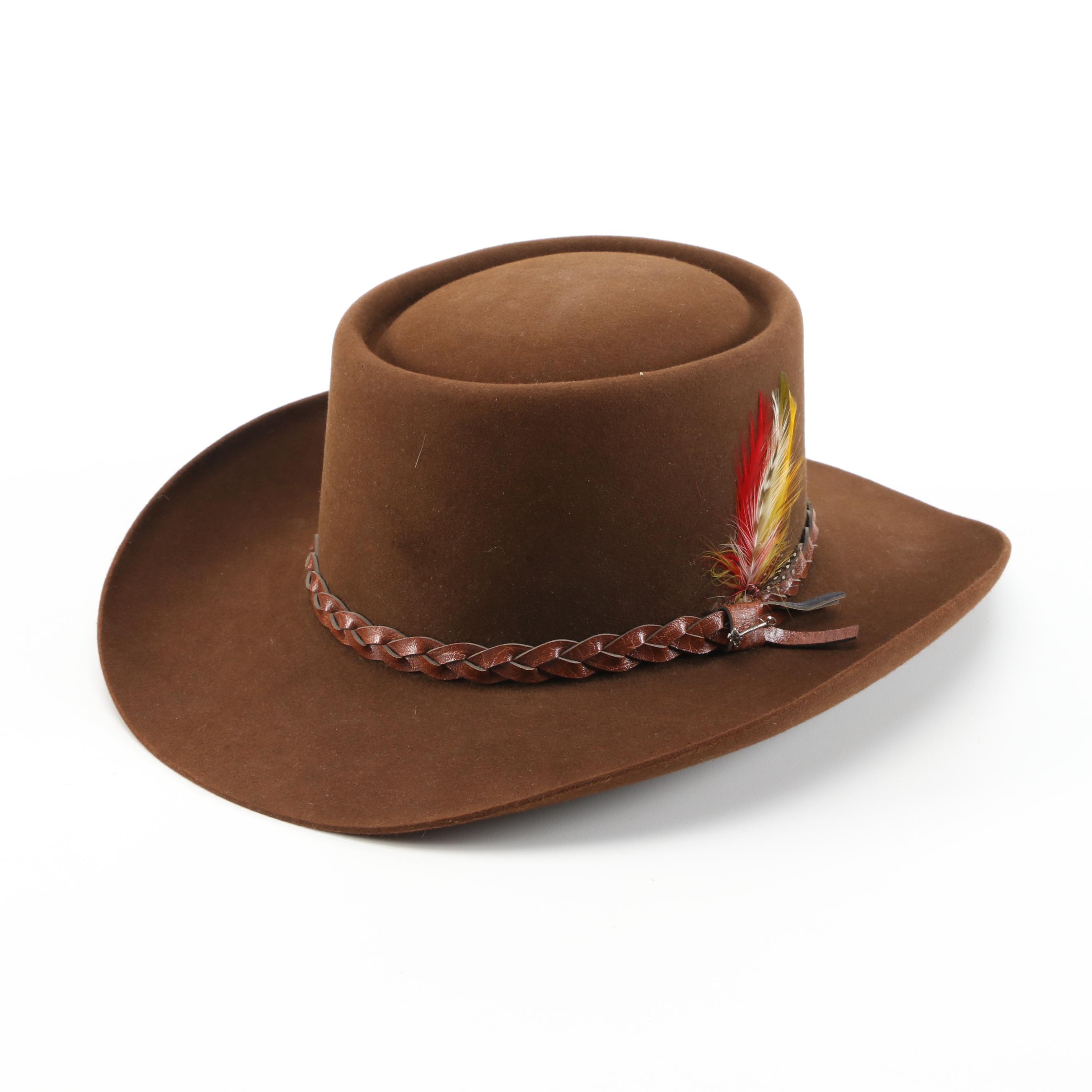 Stetson 4X Beaver Felt Cowboy Hat with Braided Leather Band and Feathers