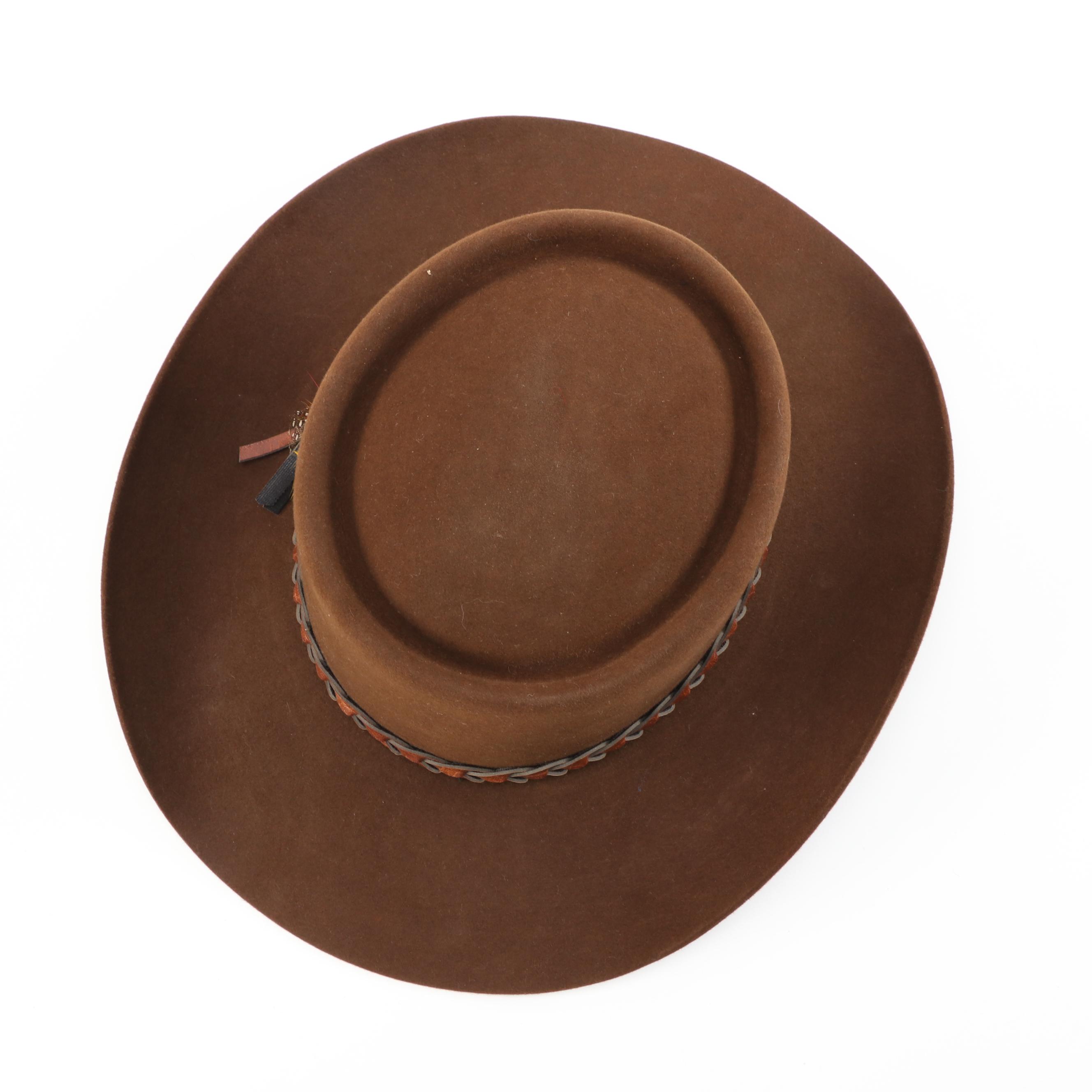 Stetson 4X Beaver Felt Cowboy Hat with Braided Leather Band and Feathers