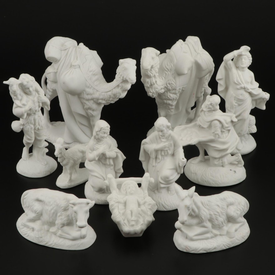 Bisque Nativity Scene Set, Mid to Late 20th Century