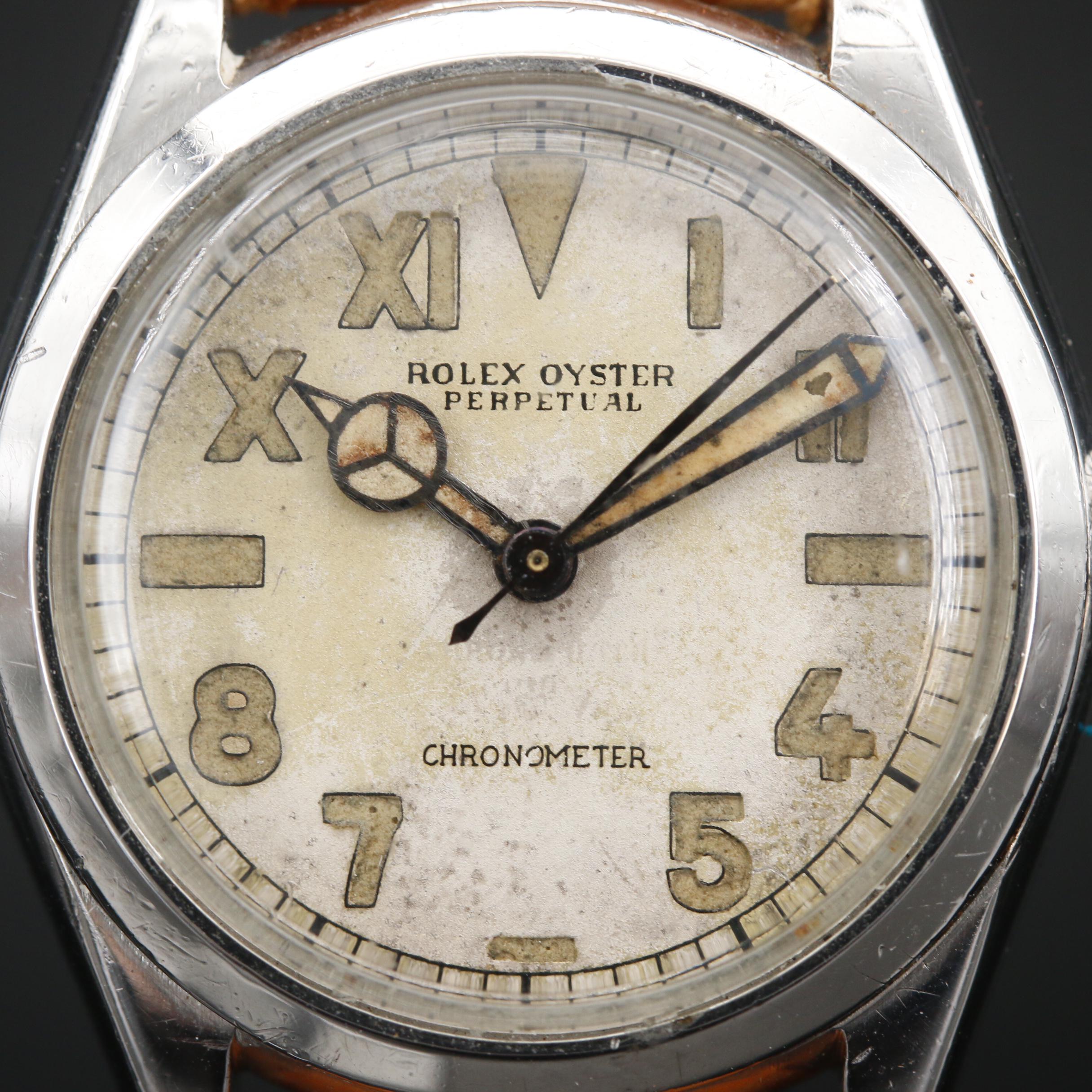 1942 Rolex Oyster Perpetual California Dial Stainless Steel Stem Wind Watch