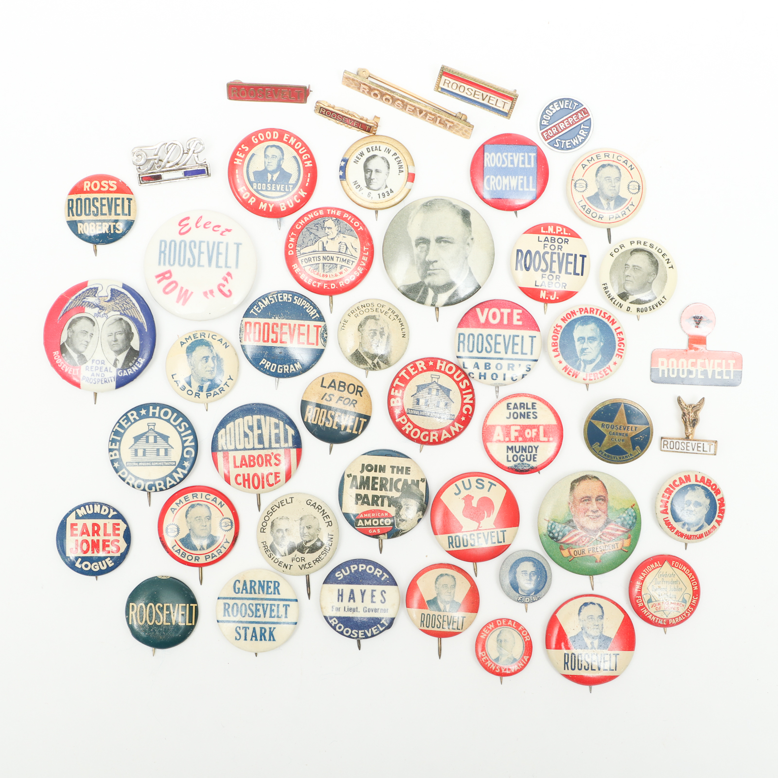 Franklin D. Roosevelt Campaign Era Buttons, Pinbacks and Lapel Tab