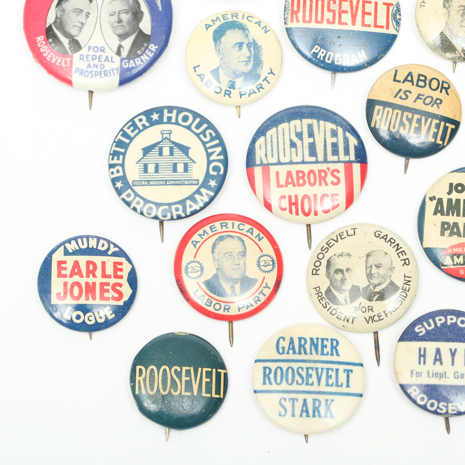 Franklin D. Roosevelt Campaign Era Buttons, Pinbacks and Lapel Tab