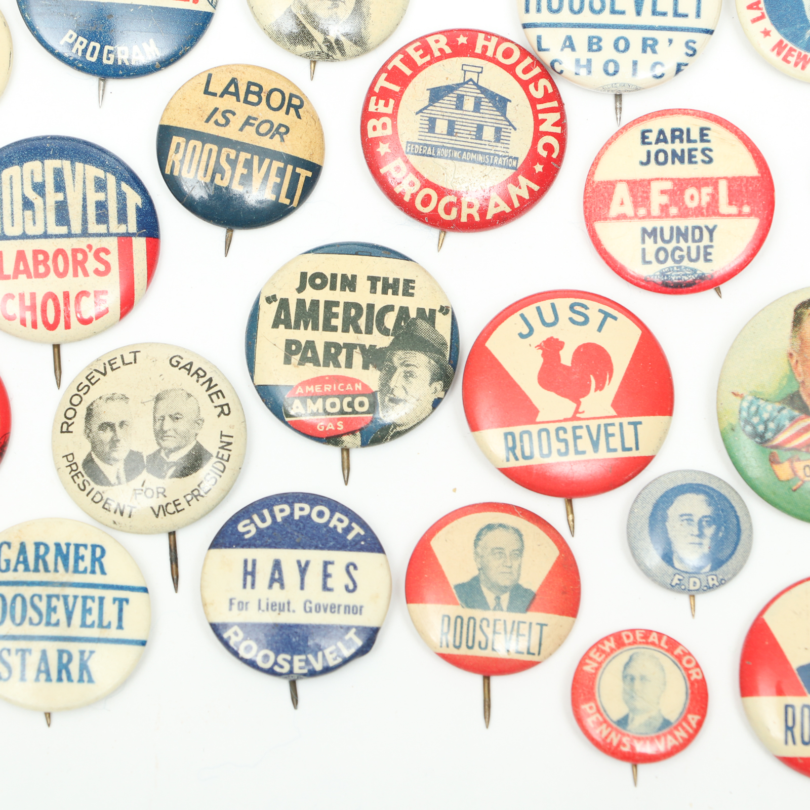 Franklin D. Roosevelt Campaign Era Buttons, Pinbacks and Lapel Tab