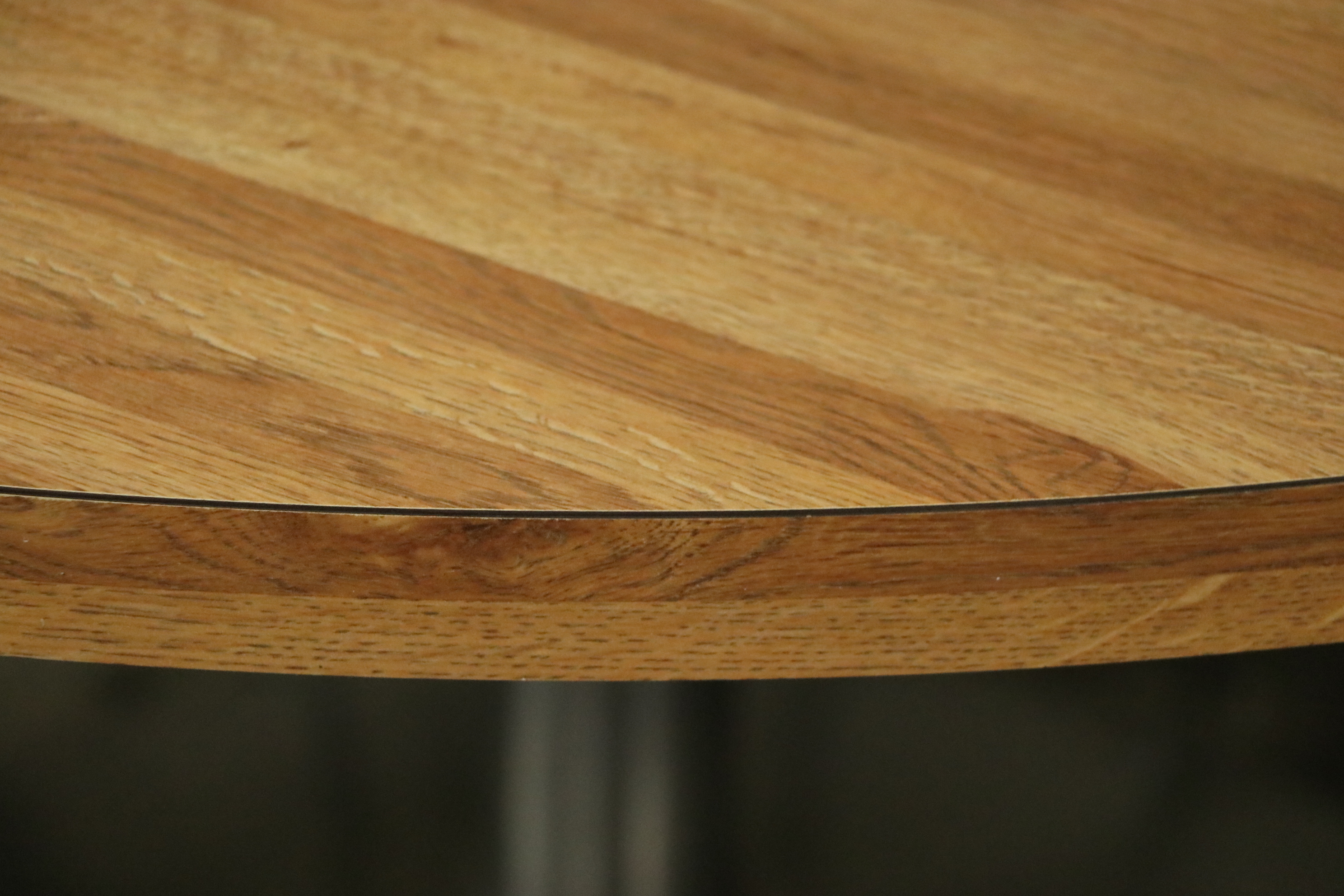 Contemporary Brushed Metal and Wood Top Pedestal Dining Table and Chairs