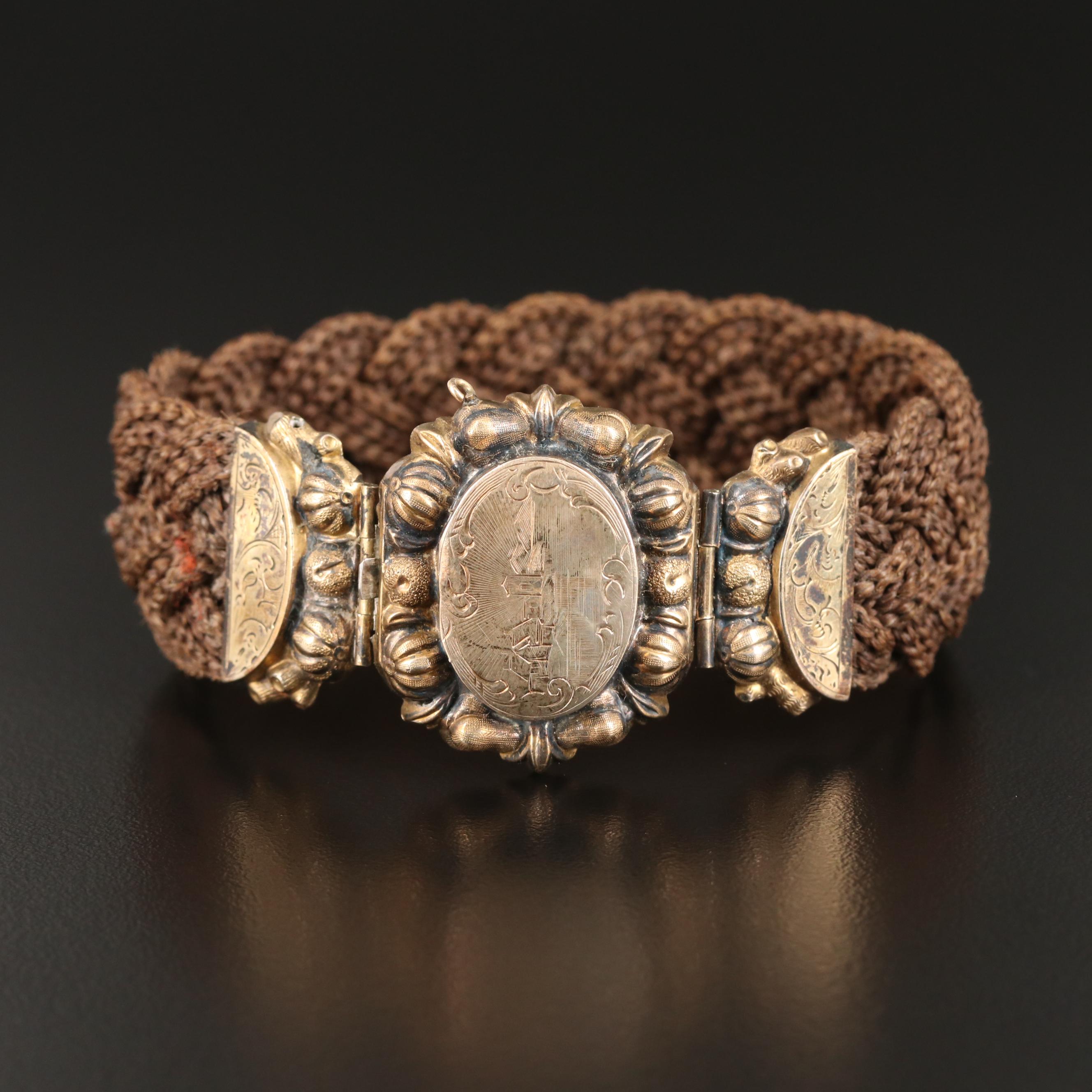 Victorian Mourning Locket Bracelet with Woven Hair