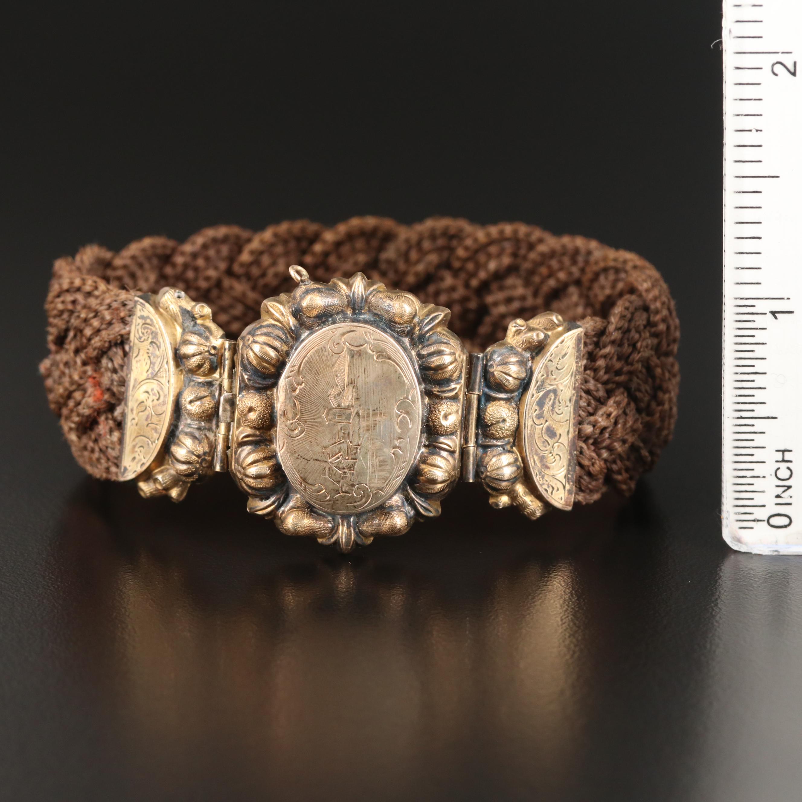 Victorian Mourning Locket Bracelet with Woven Hair
