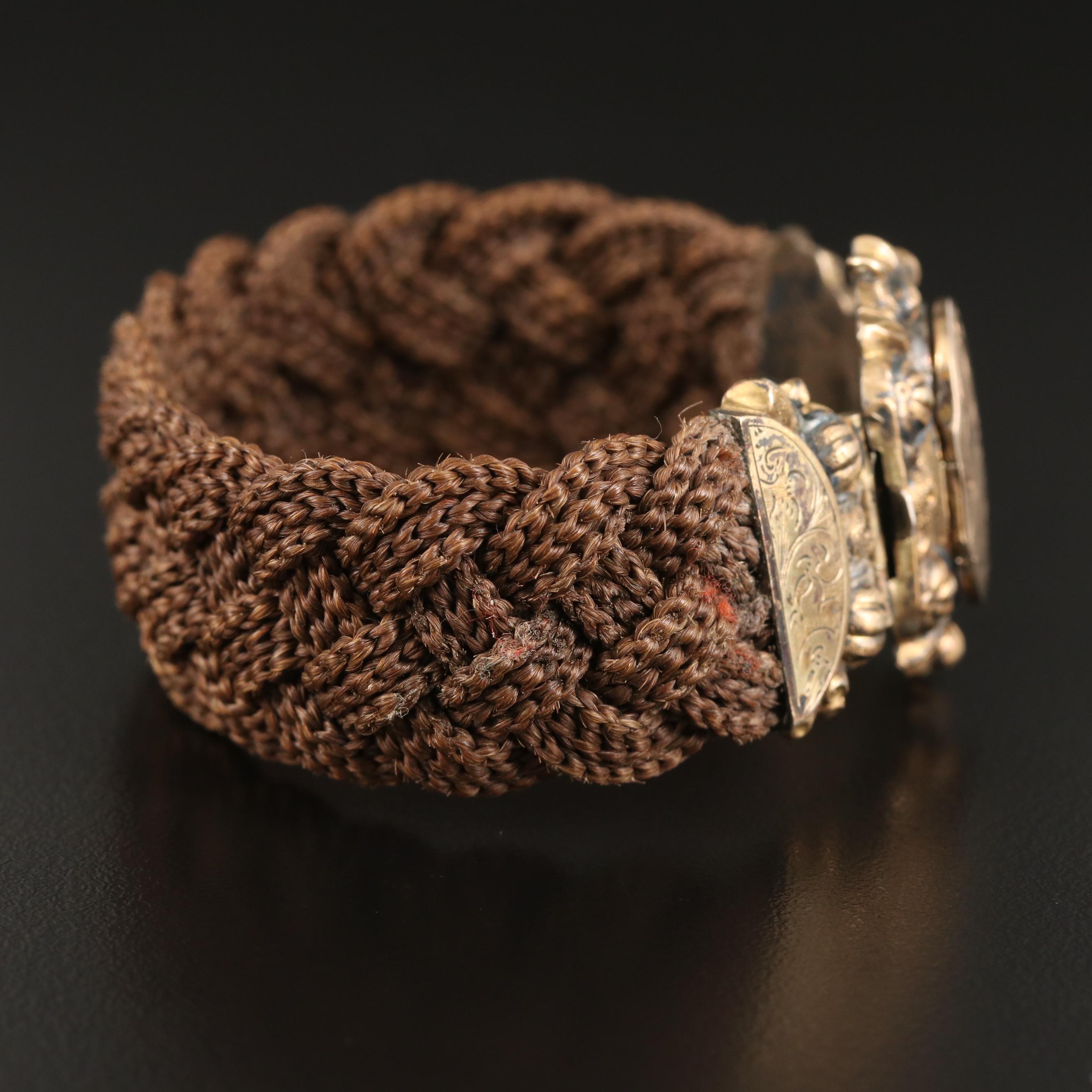 Victorian Mourning Locket Bracelet with Woven Hair