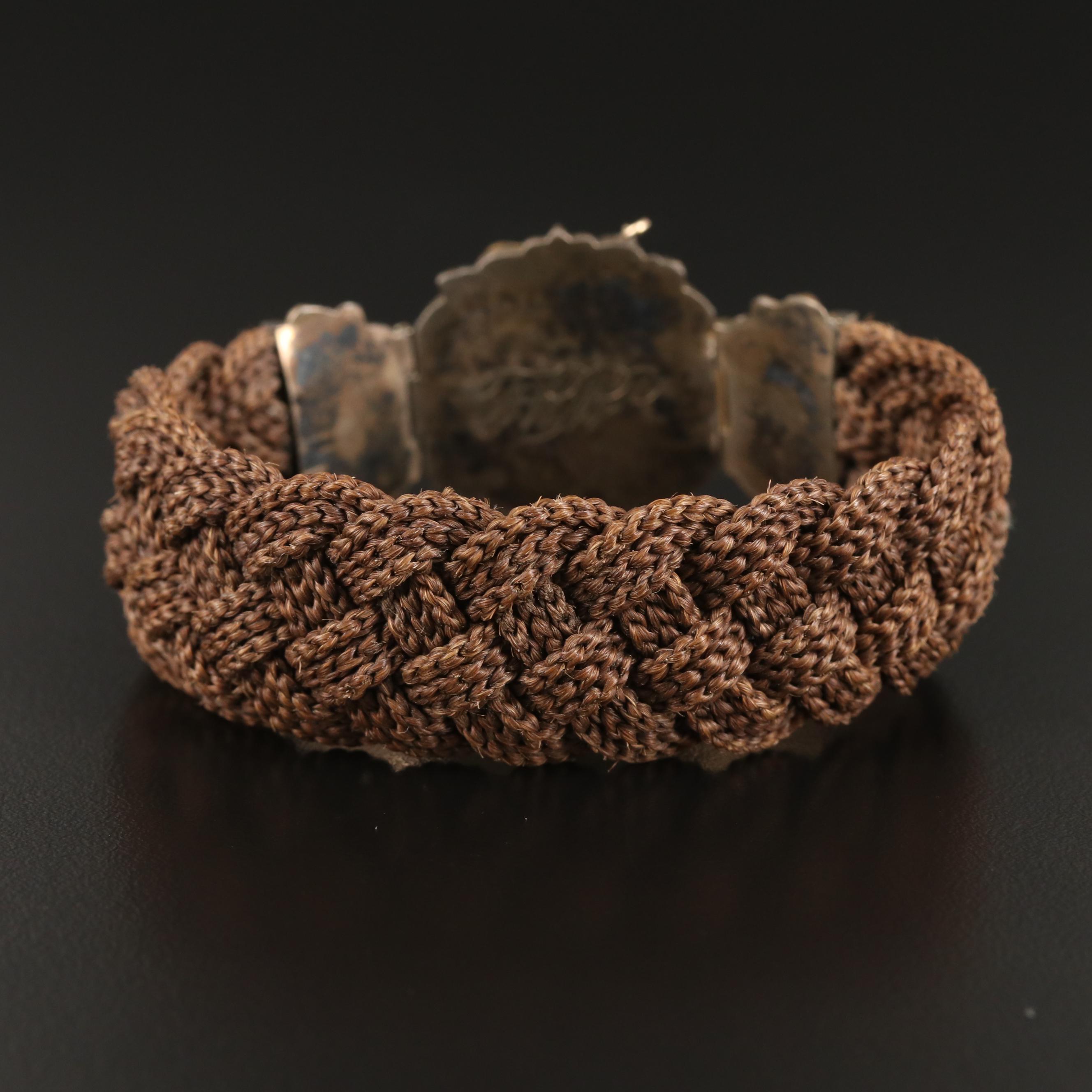 Victorian Mourning Locket Bracelet with Woven Hair