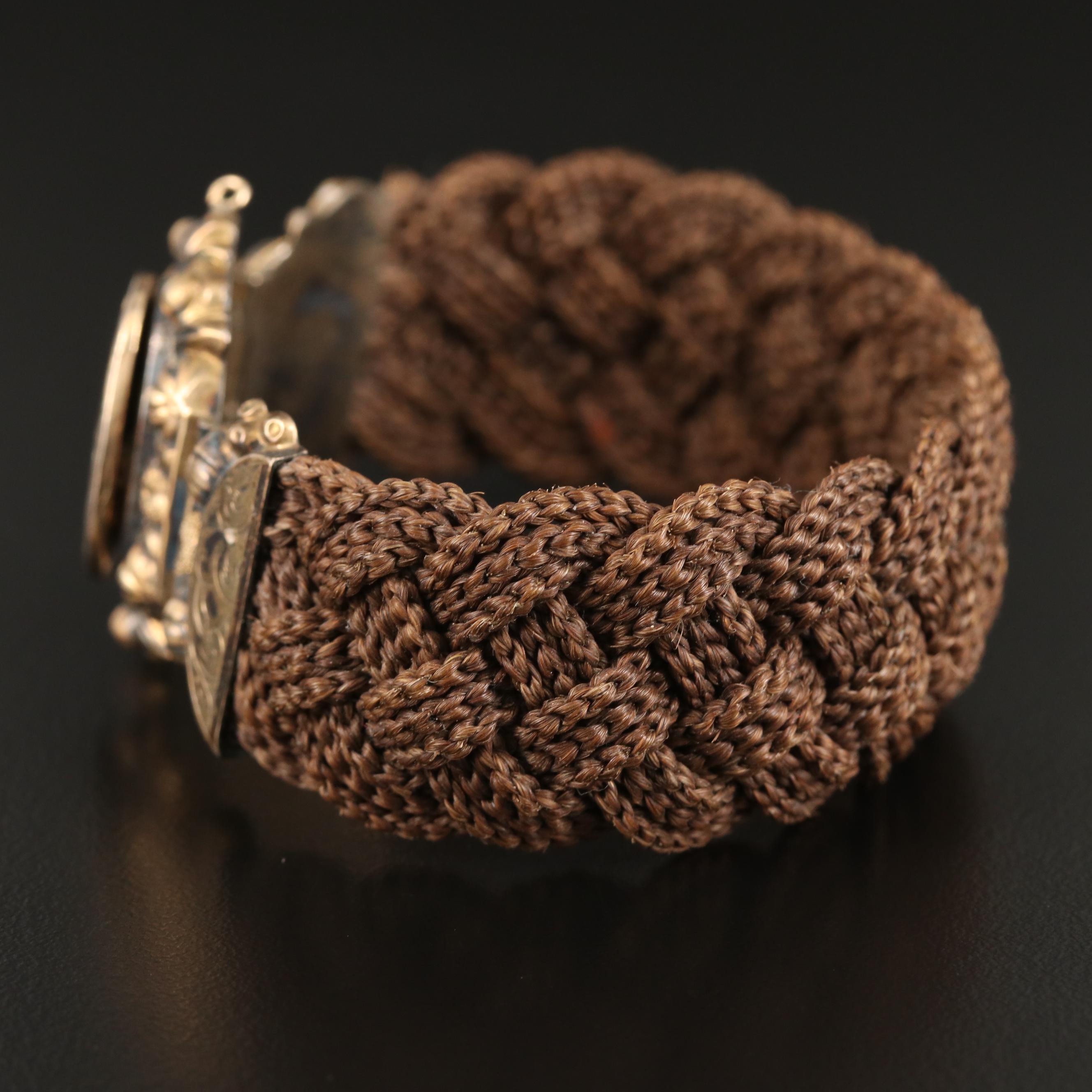 Victorian Mourning Locket Bracelet with Woven Hair
