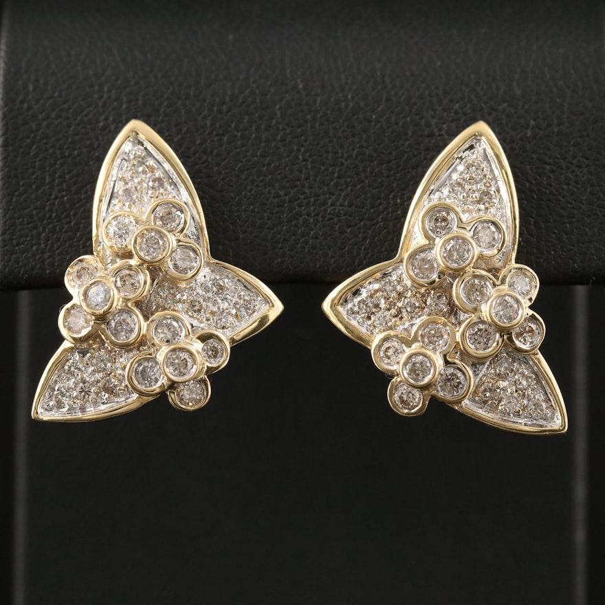 18K 1.63 CTW Diamond Flower Motif Drop Earrings